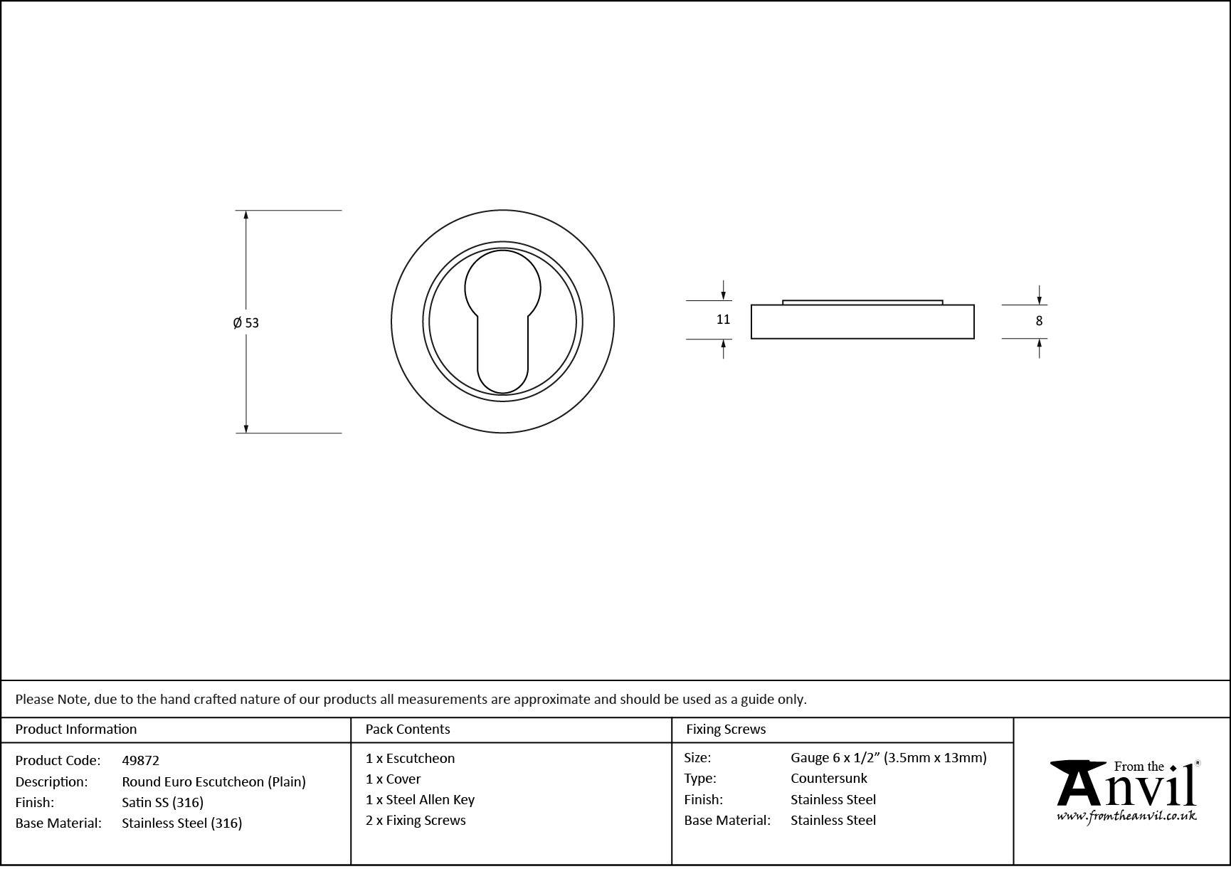 satin marine ss (316) round euro escutcheon (plain)