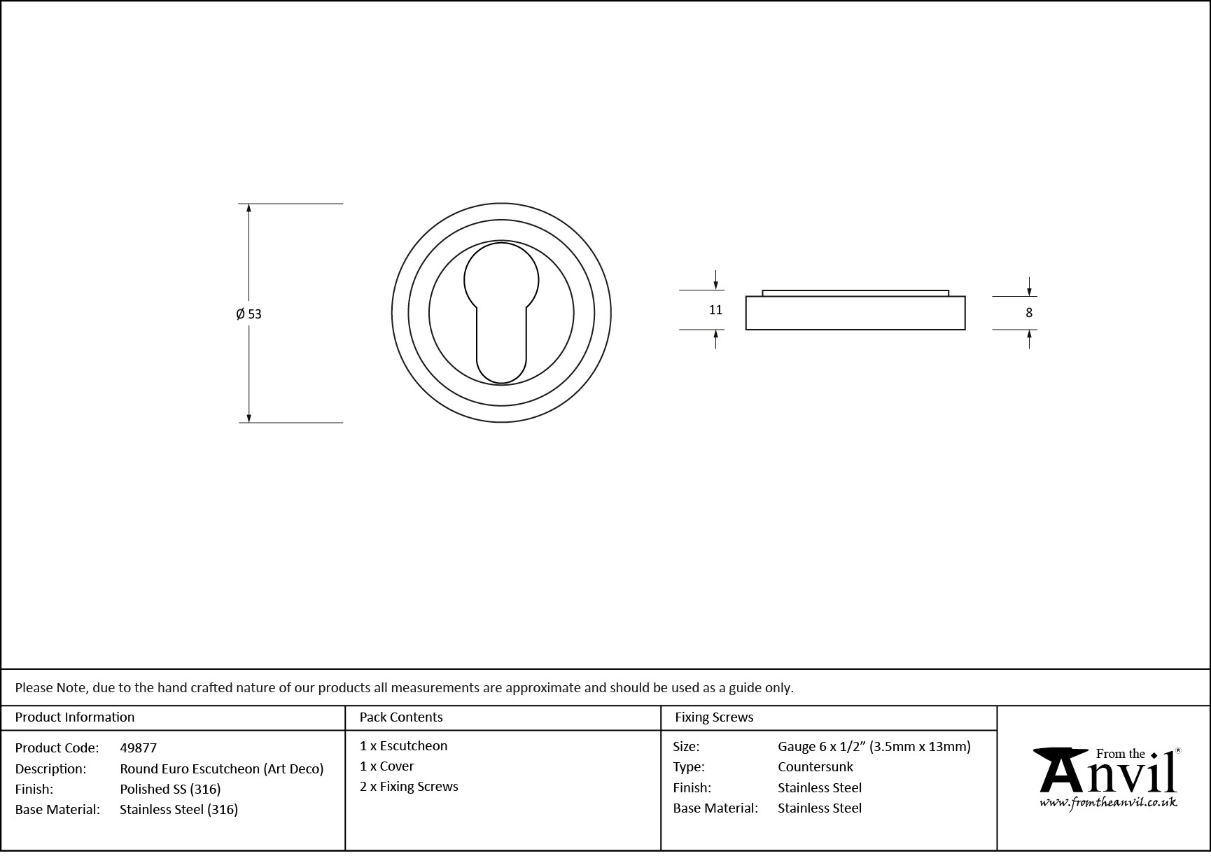 polished marine ss (316) round euro escutcheon (art deco)
