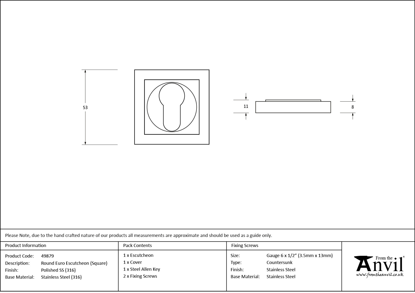 polished marine ss (316) round euro escutcheon (square)