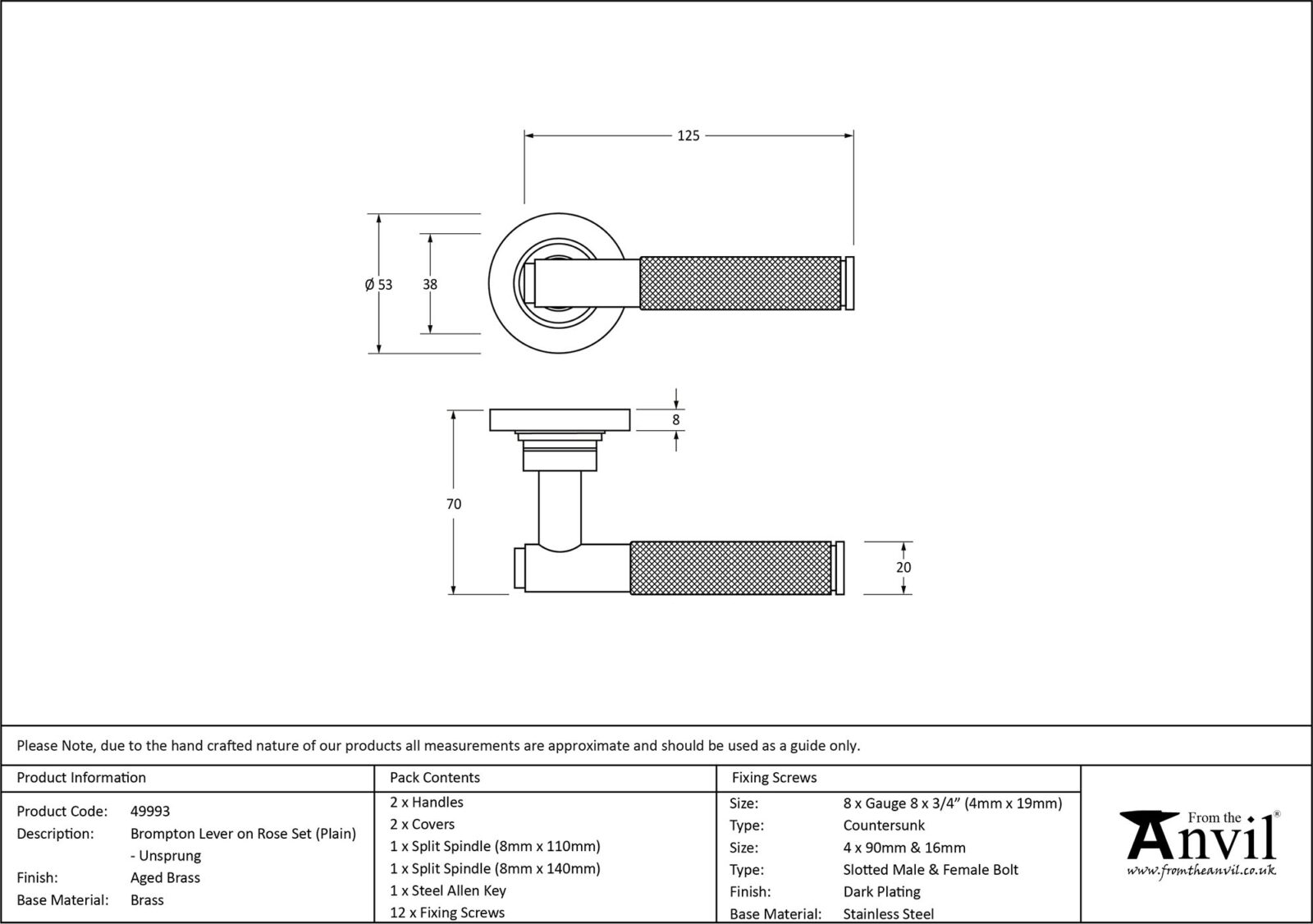 aged brass brompton lever on rose set (plain) unsprung