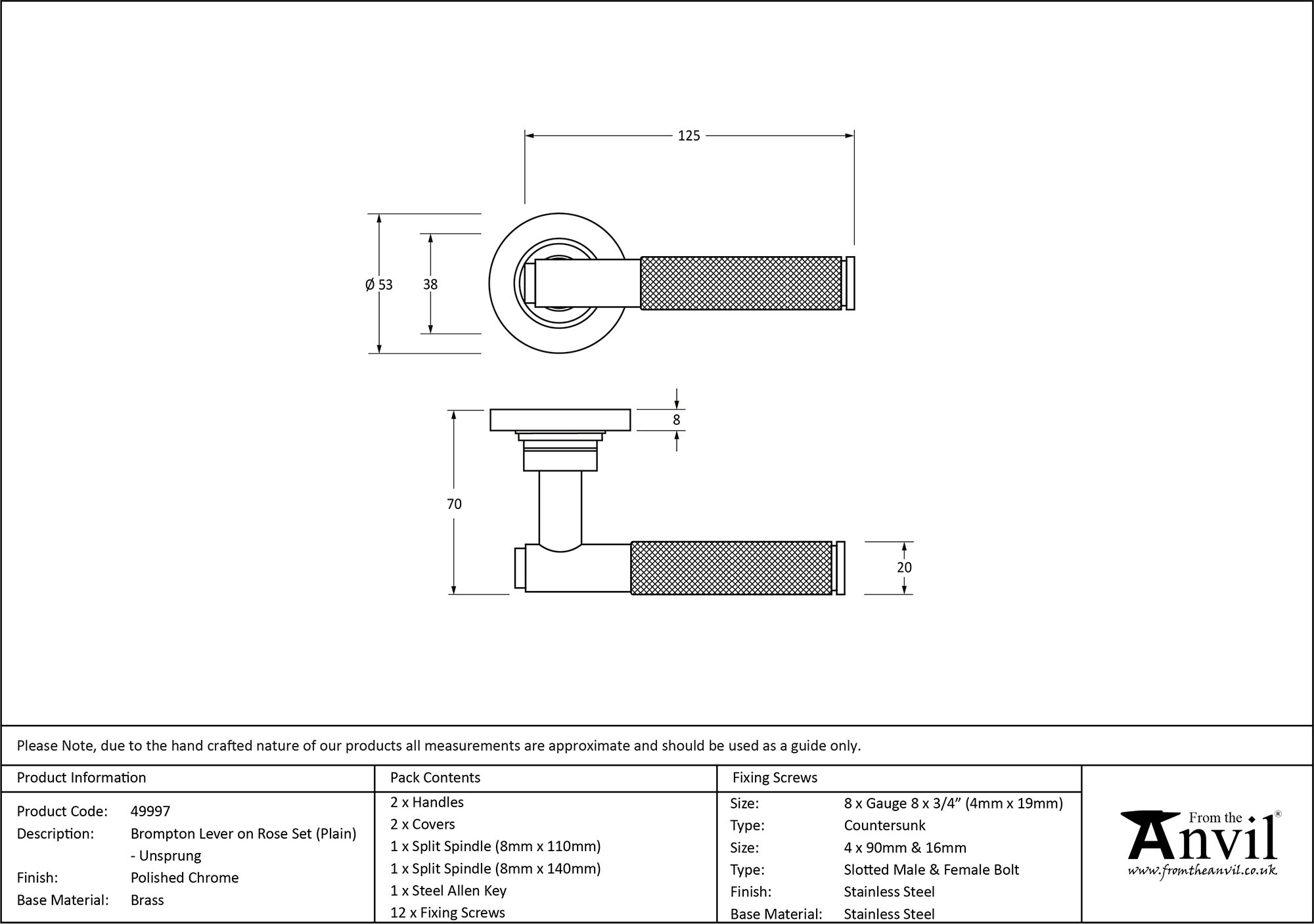 polished chrome brompton lever on rose set (plain) unsprung
