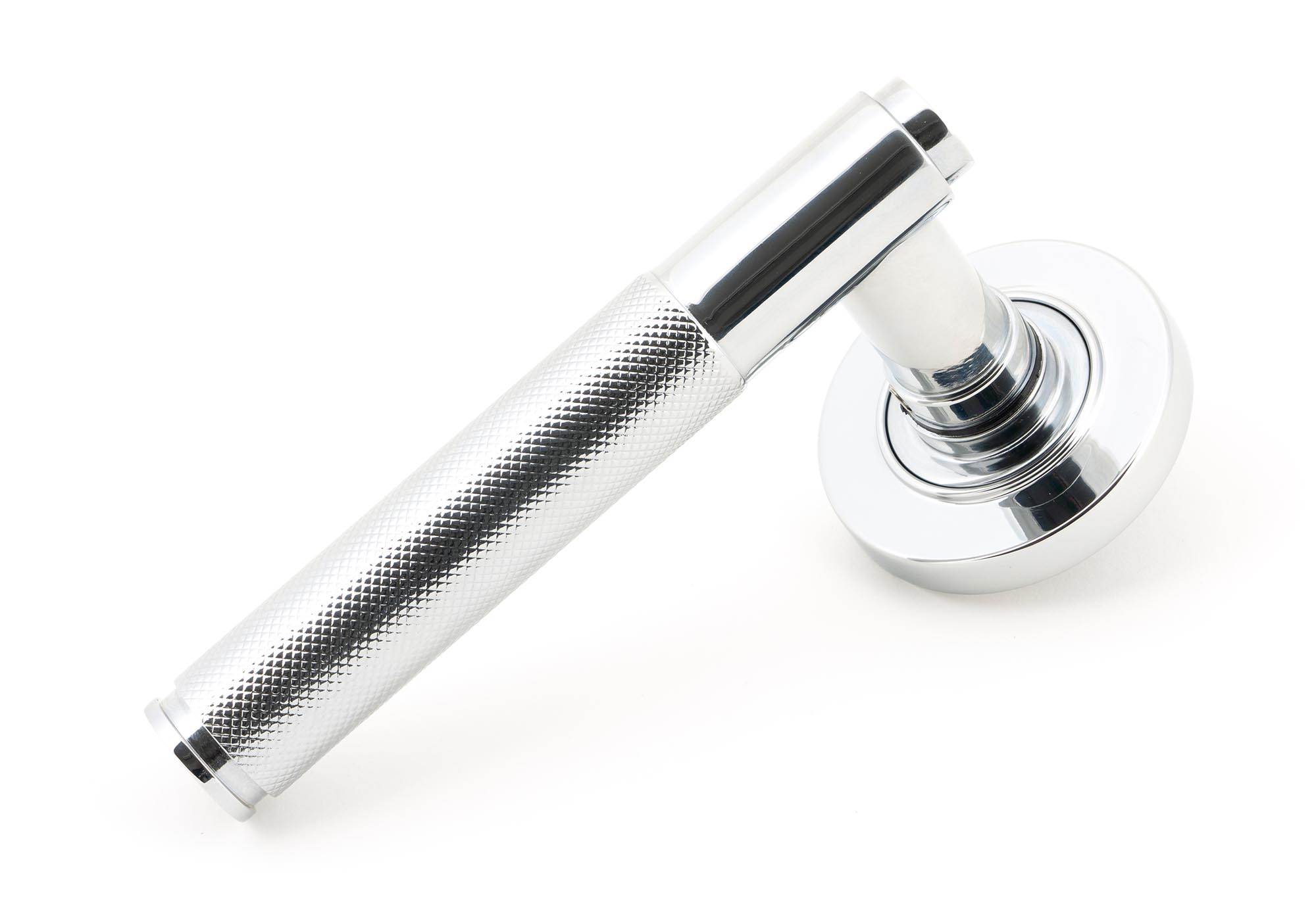 polished chrome brompton lever on rose set (plain) unsprung