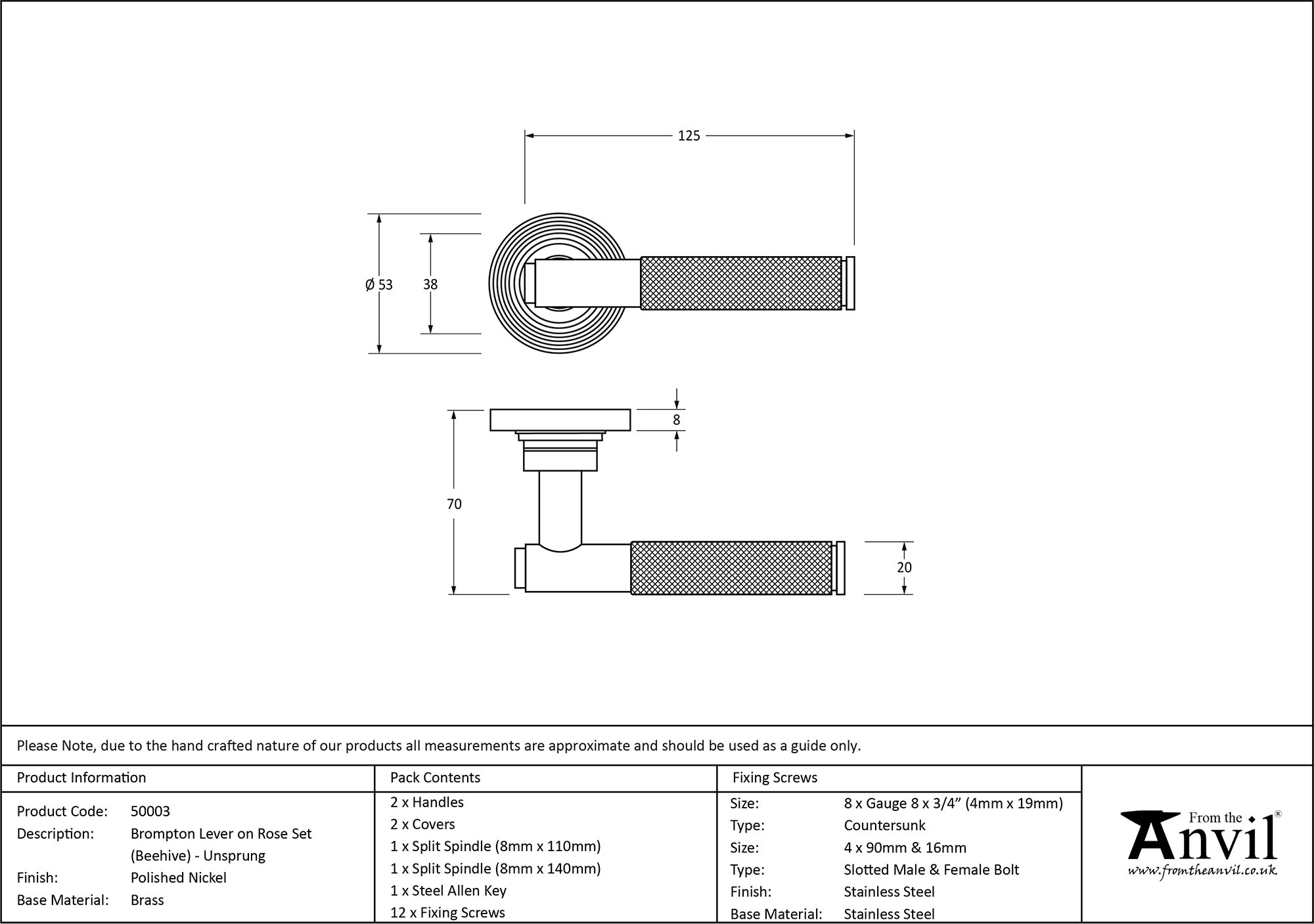polished nickel brompton lever on rose set (beehive) unsprung