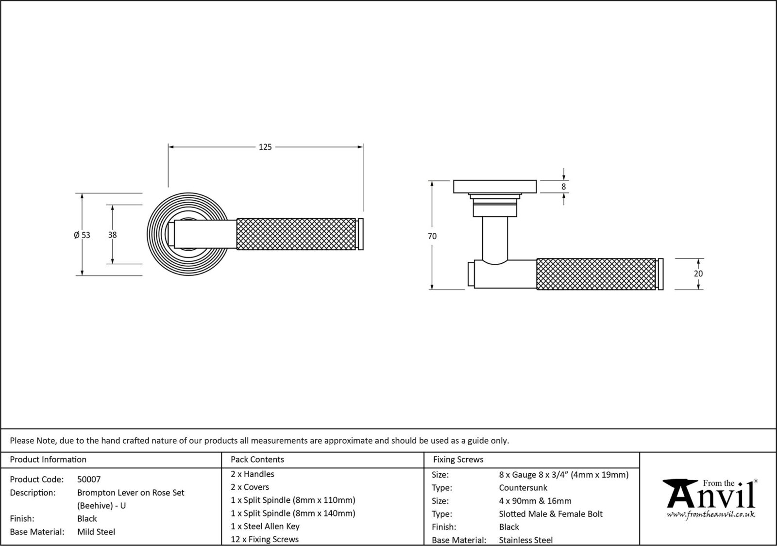 black brompton lever on rose set (beehive) unsprung