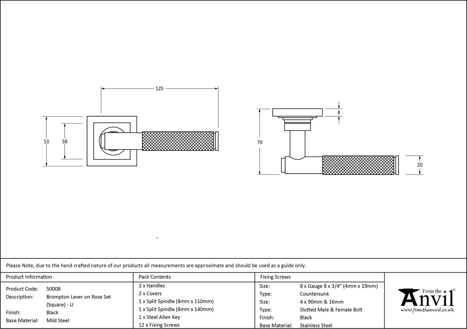 black brompton lever on rose set (square) unsprung