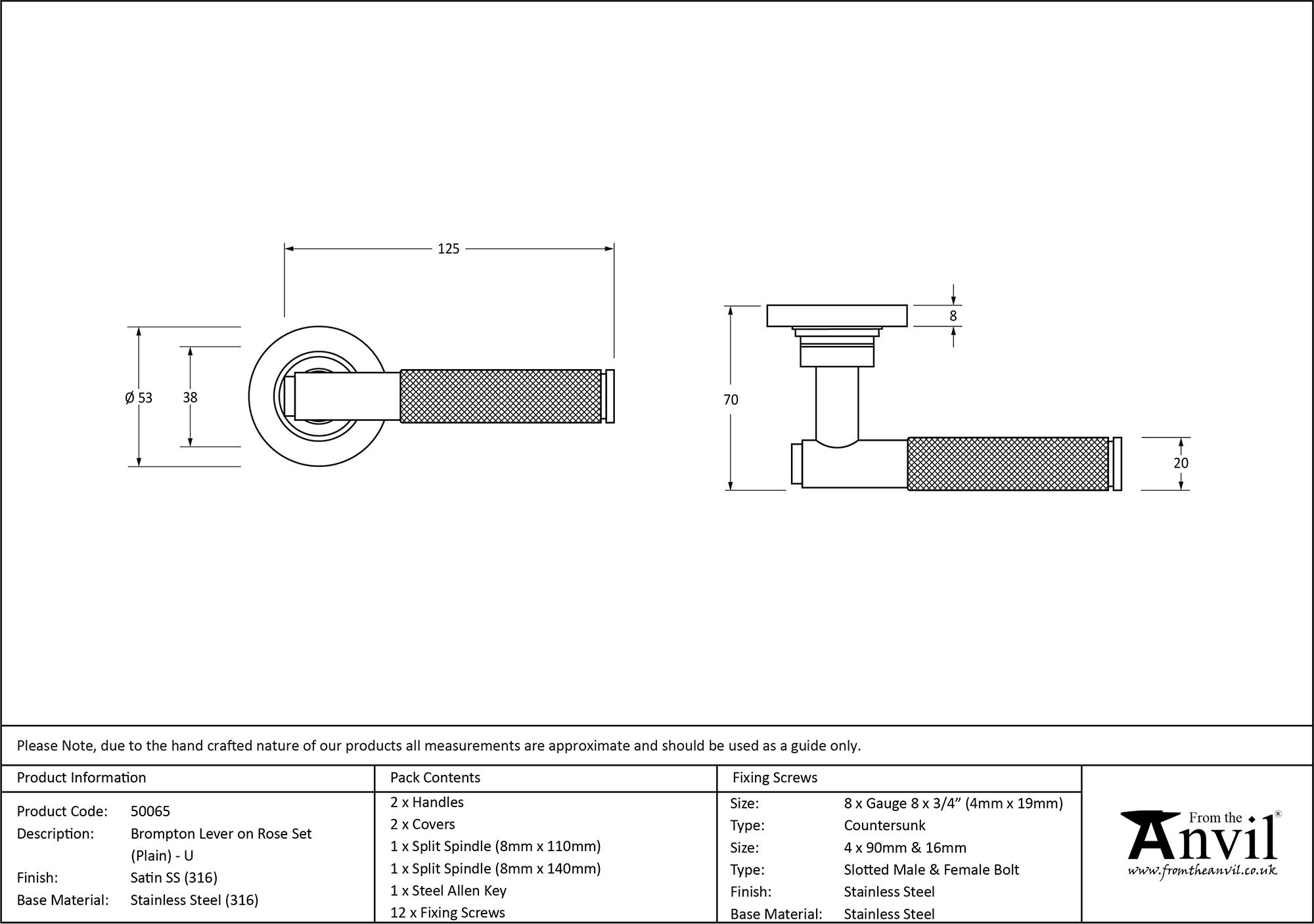 satin marine ss (316) brompton lever on rose set (plain) unsprung