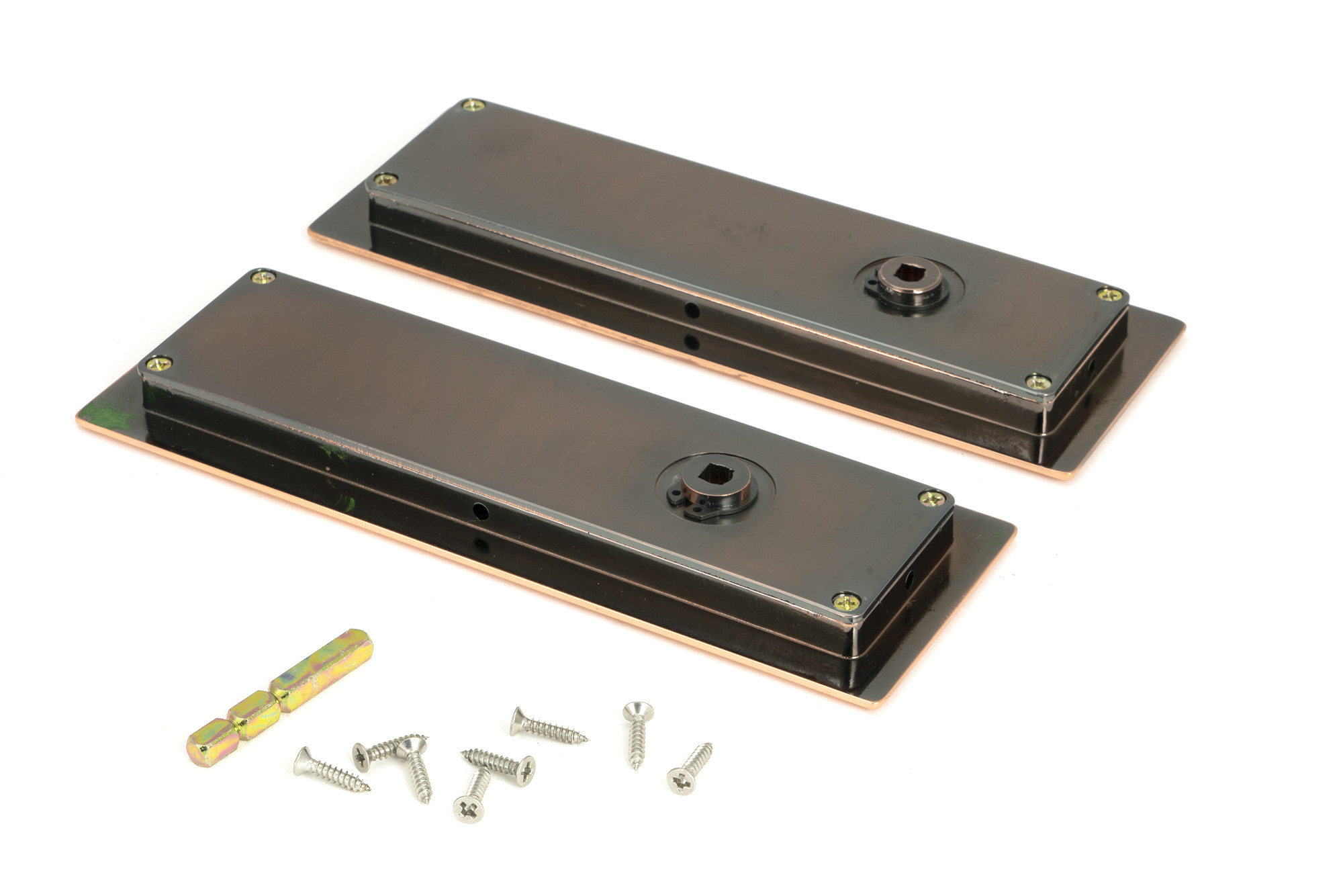 polished bronze 175mm art deco rectangular pull privacy set