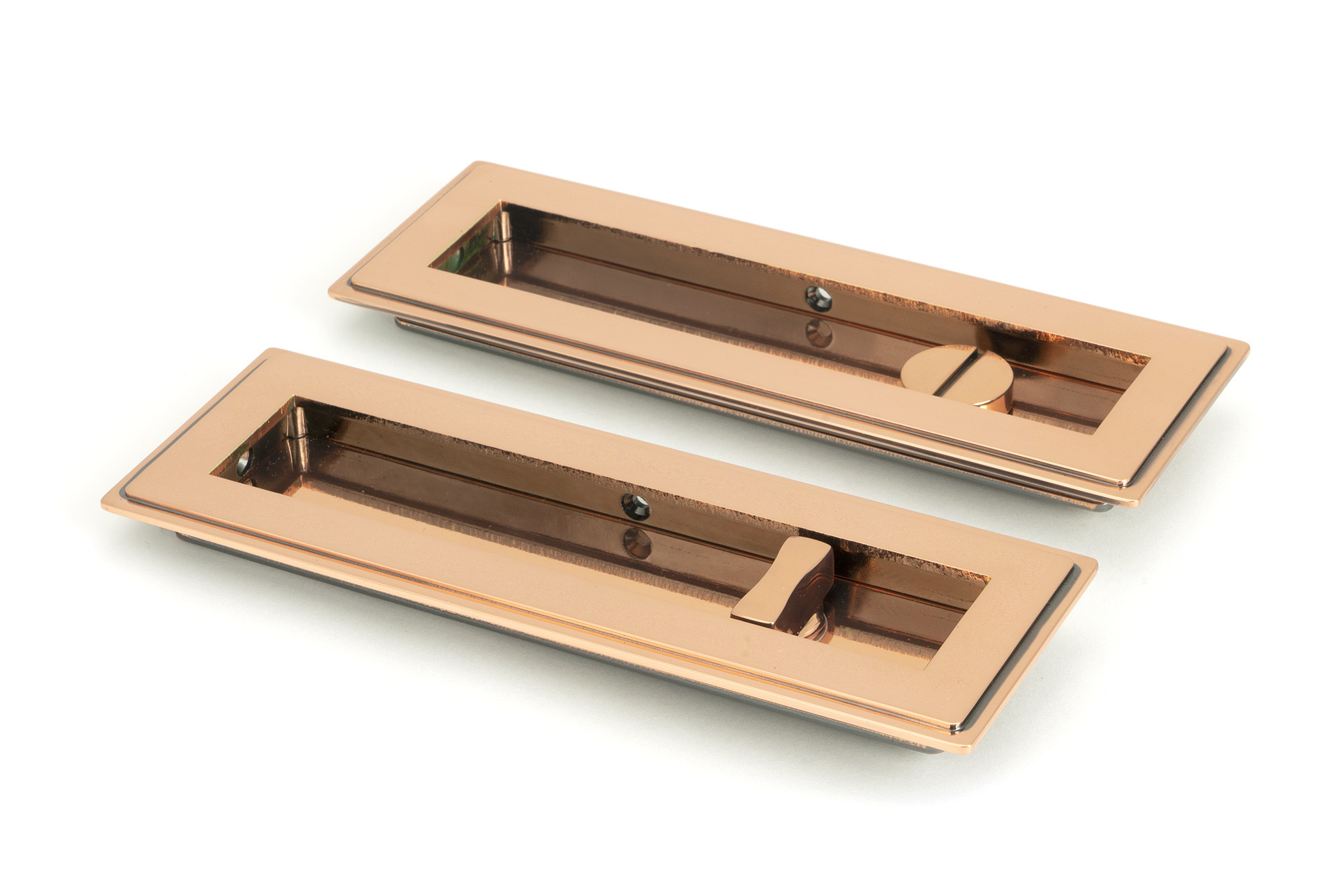 polished bronze 175mm art deco rectangular pull privacy set