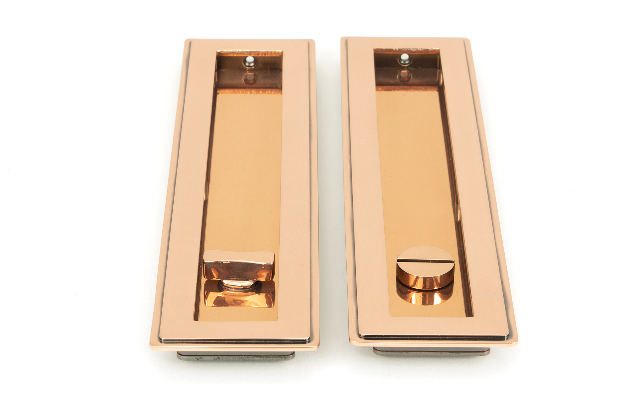polished bronze 250mm art deco rectangular pull privacy set