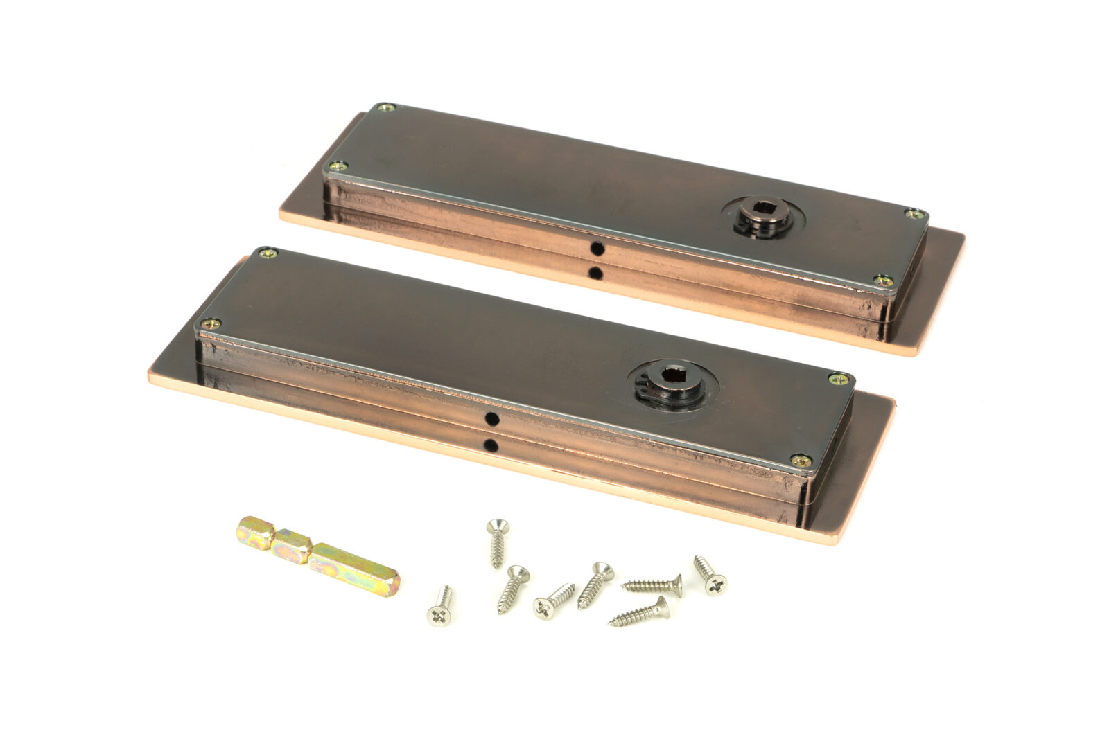 polished bronze 175mm plain rectangular pull privacy set