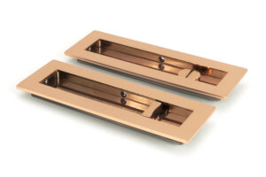 polished bronze 175mm plain rectangular pull privacy set