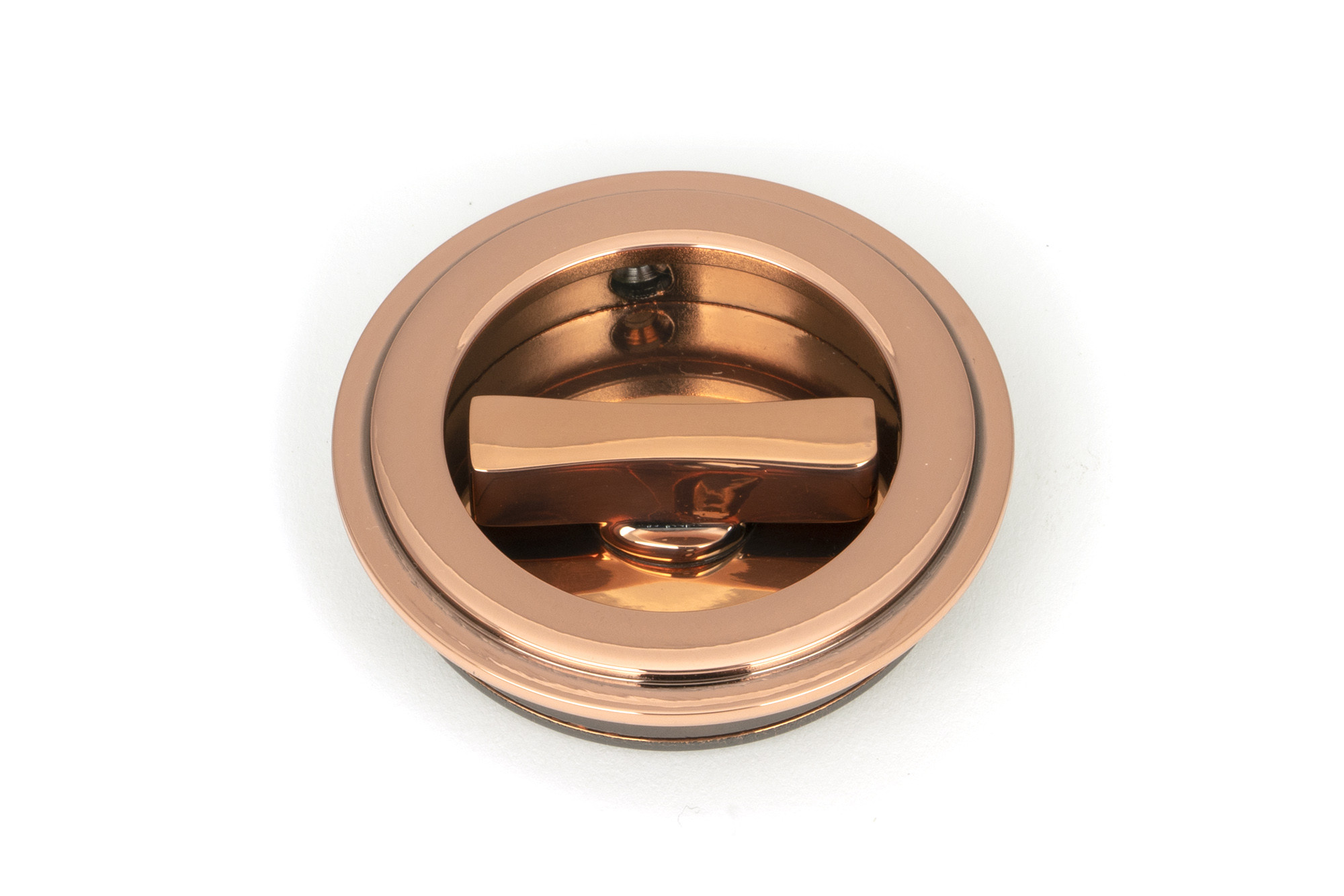 polished bronze 60mm art deco round pull privacy set