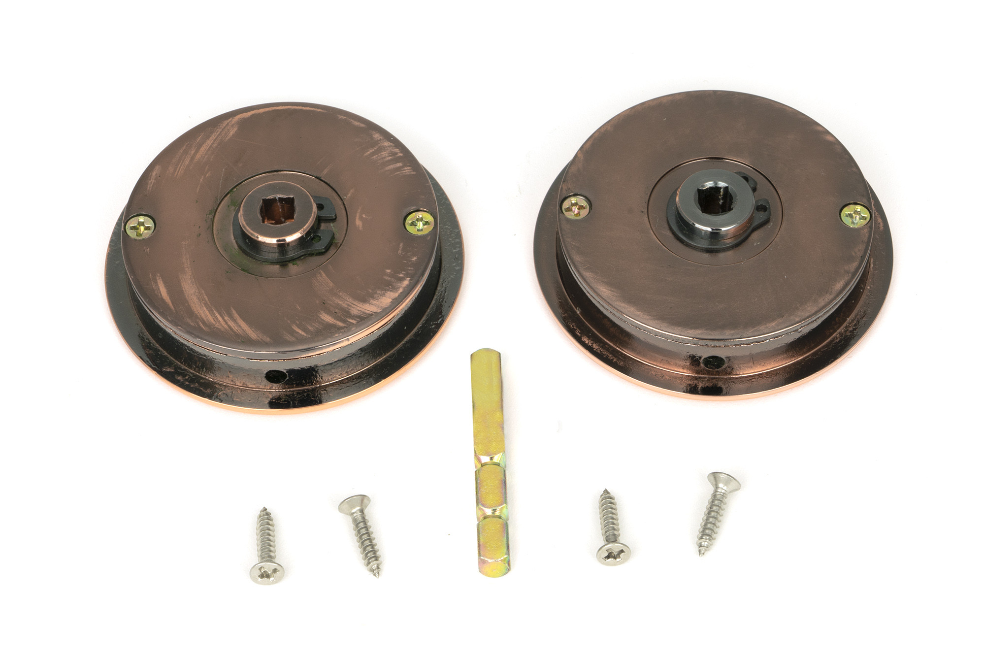 polished bronze 60mm art deco round pull privacy set