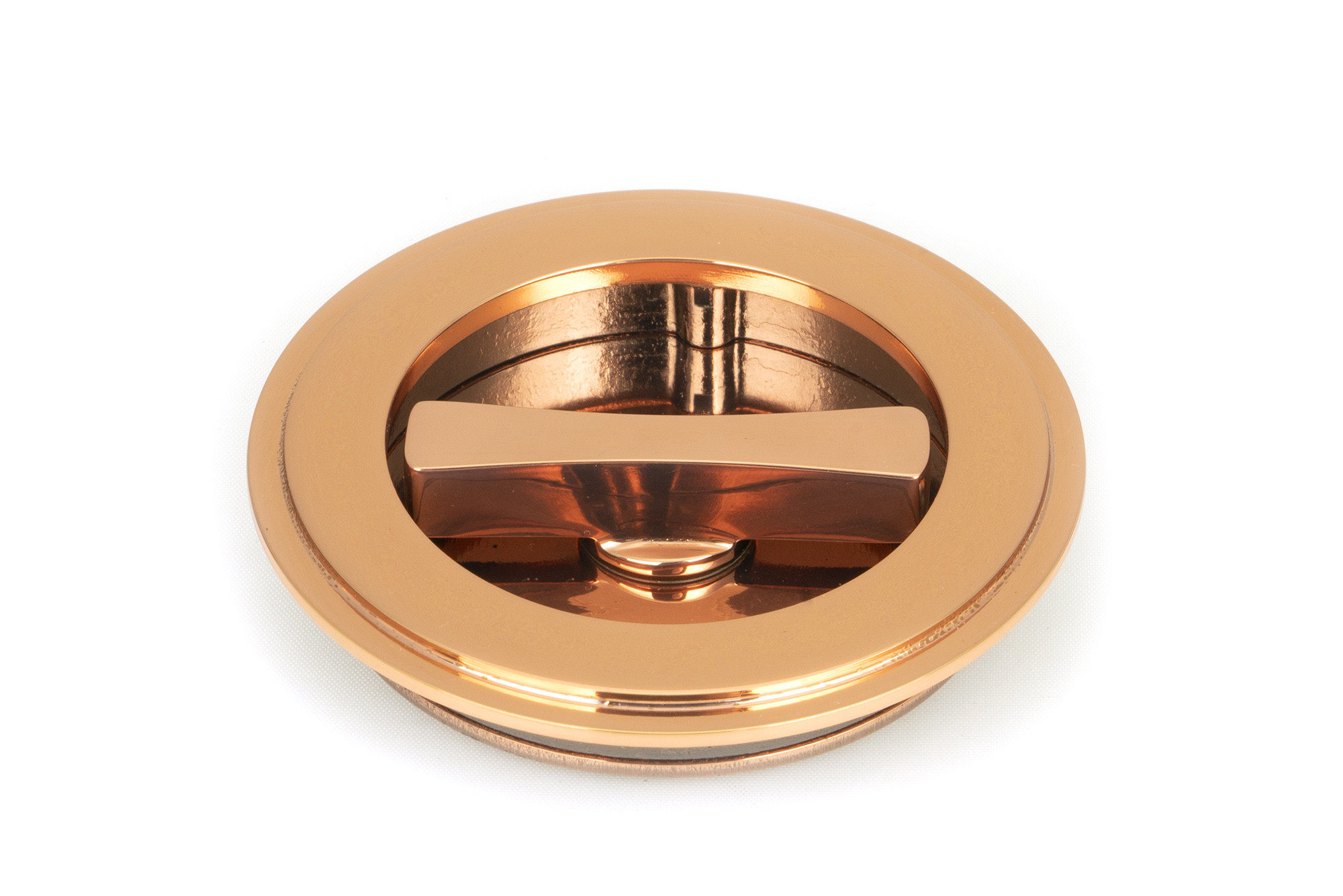 polished bronze 75mm art deco round pull privacy set