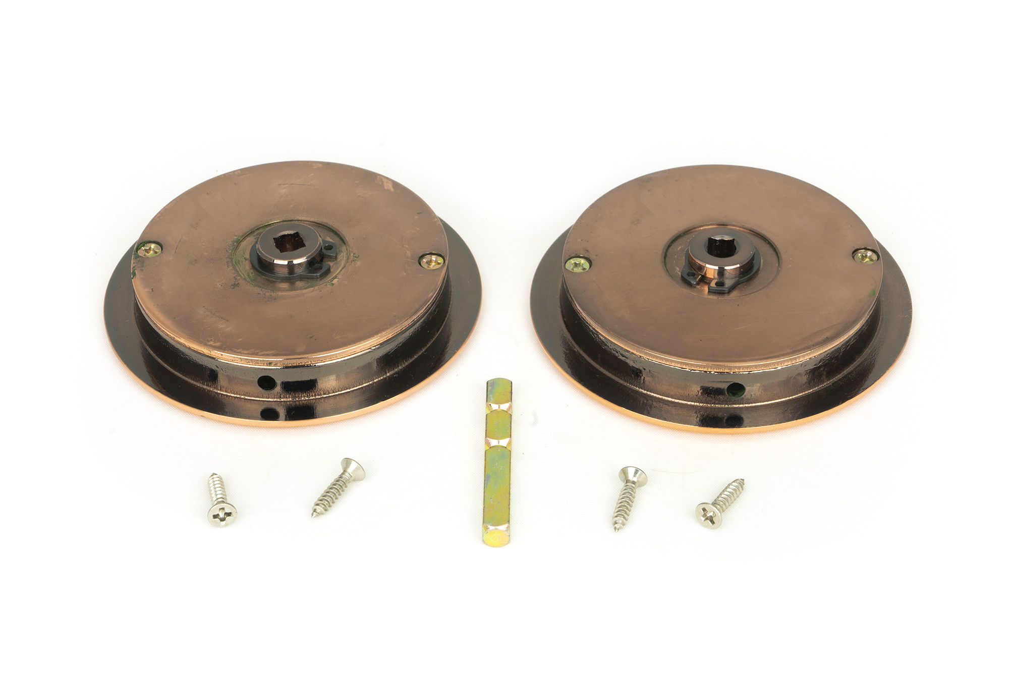 polished bronze 75mm art deco round pull privacy set