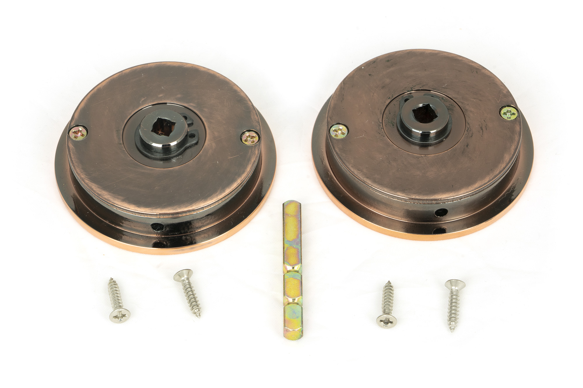 polished bronze 60mm plain round pull privacy set