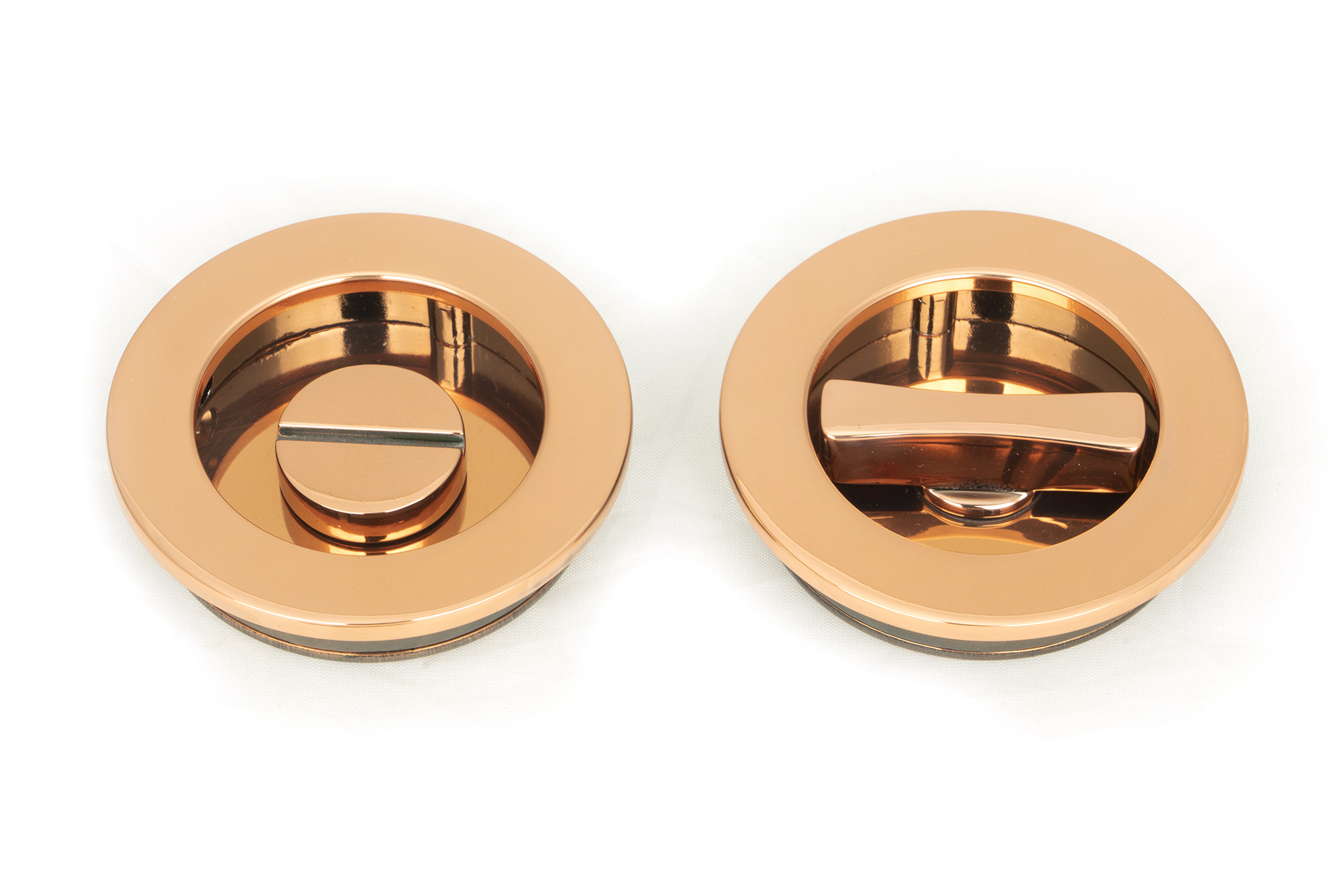 polished bronze 60mm plain round pull privacy set
