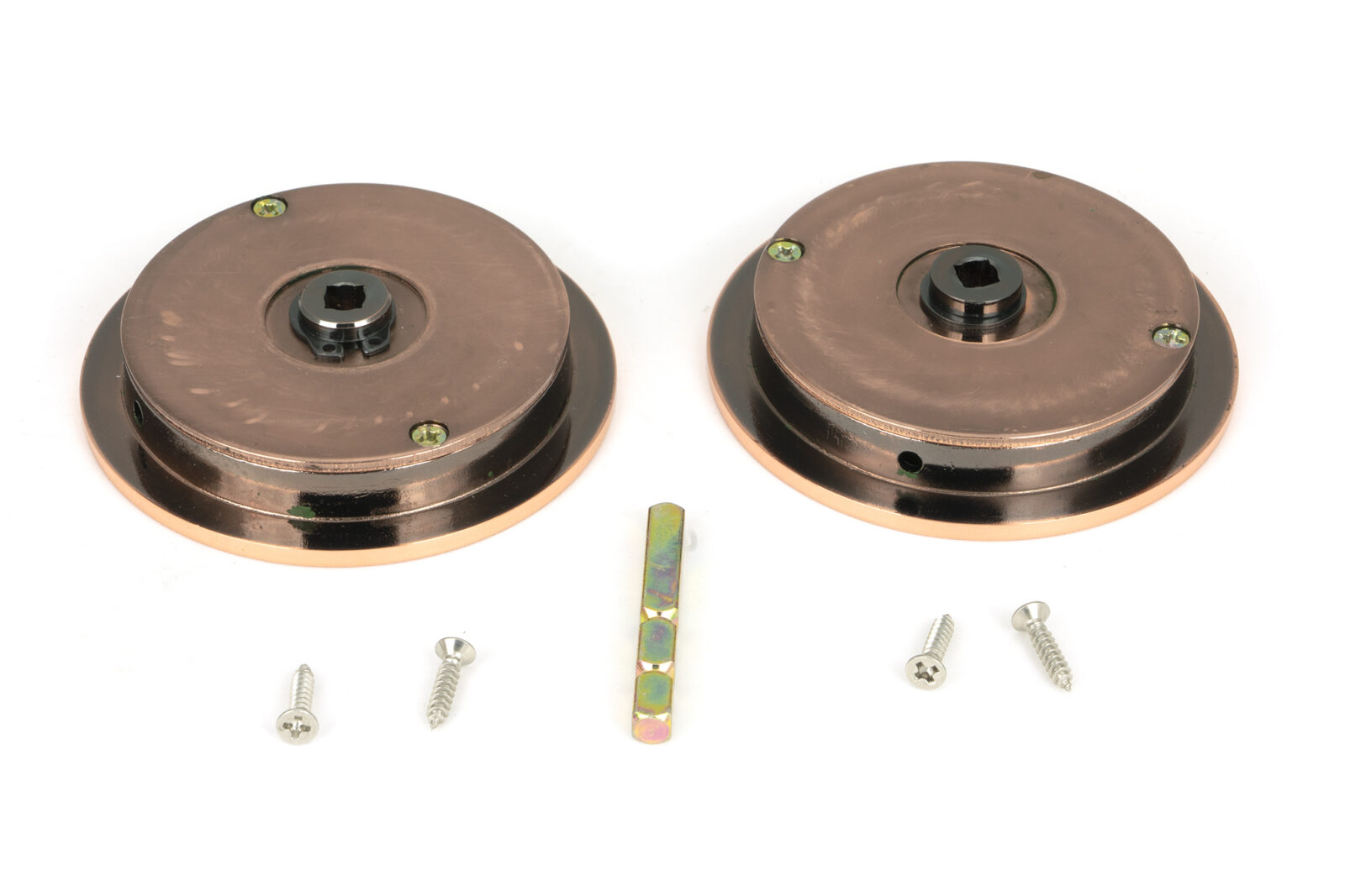 polished bronze 75mm plain round pull privacy set