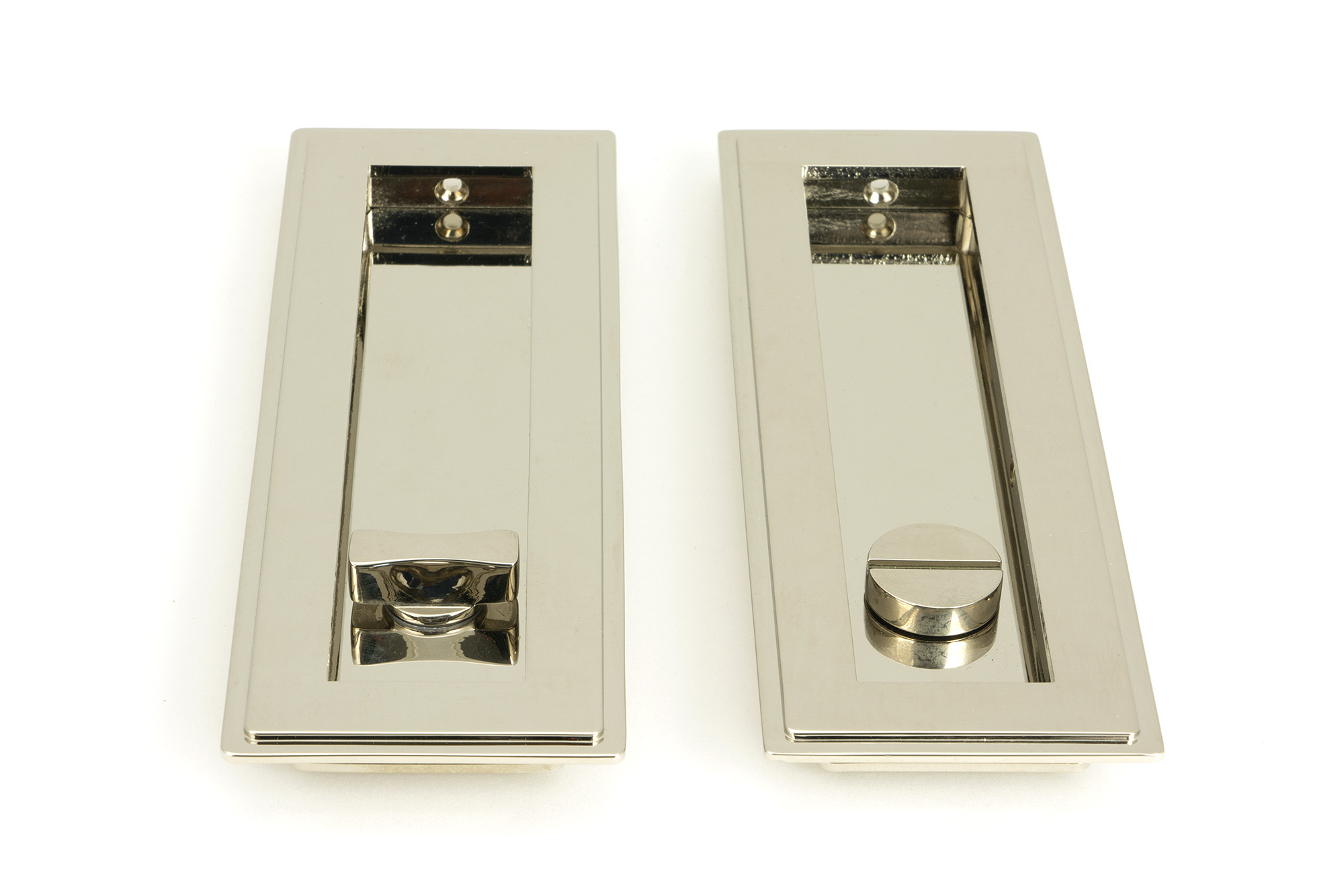 polished nickel 175mm art deco rectangular pull privacy set
