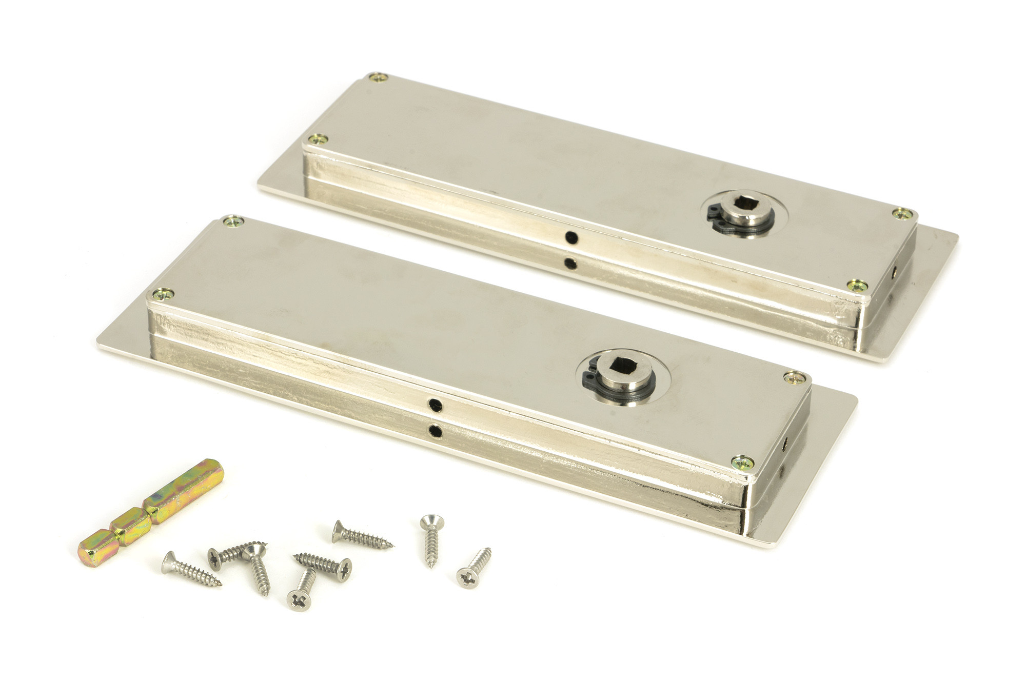 polished nickel 175mm art deco rectangular pull privacy set