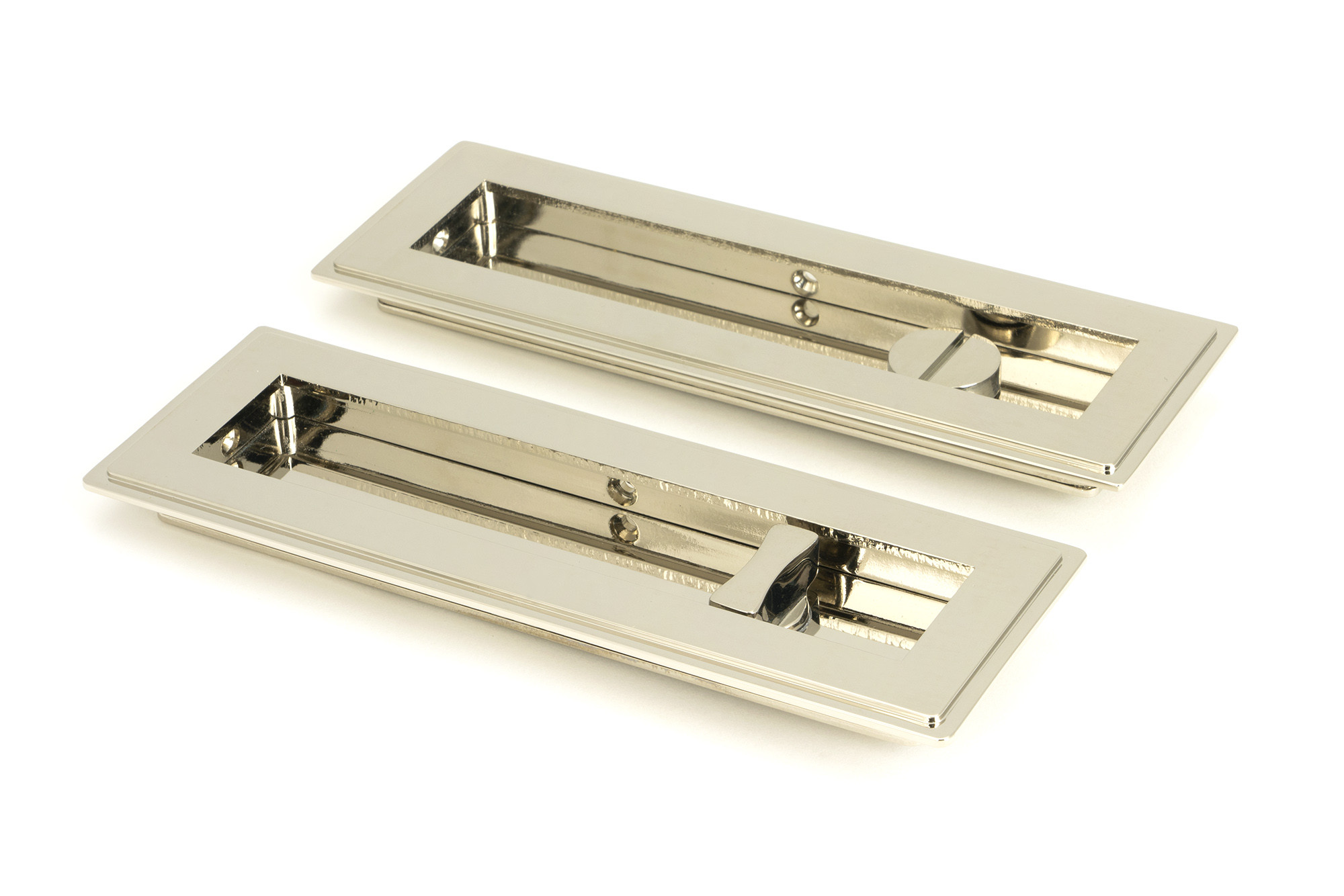 polished nickel 175mm art deco rectangular pull privacy set