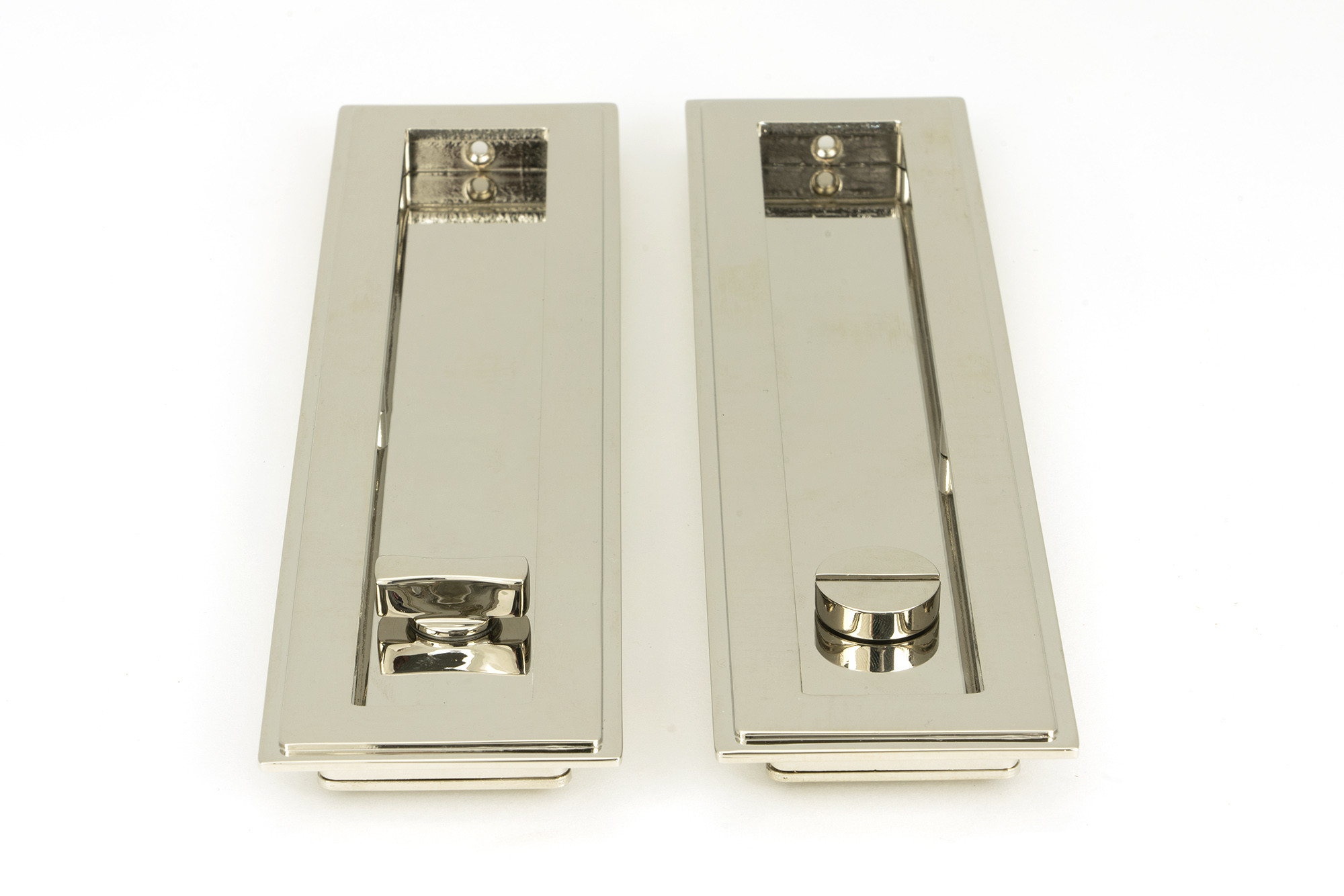 polished nickel 250mm art deco rectangular pull privacy set