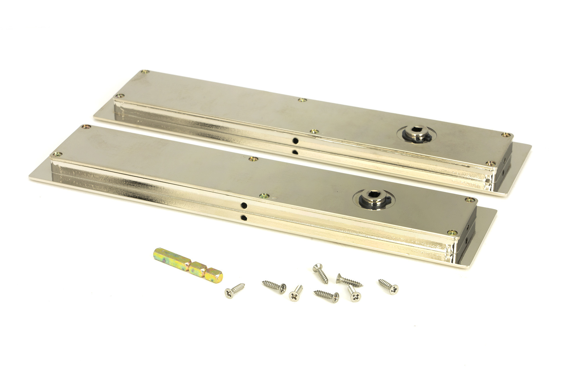 polished nickel 250mm art deco rectangular pull privacy set