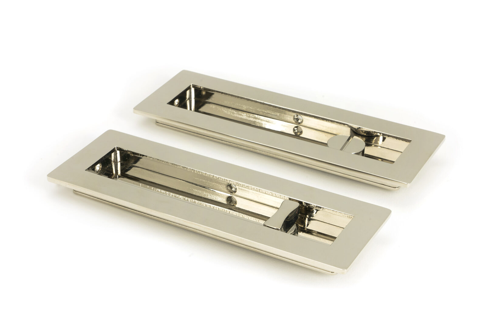 polished nickel 175mm plain rectangular pull privacy set