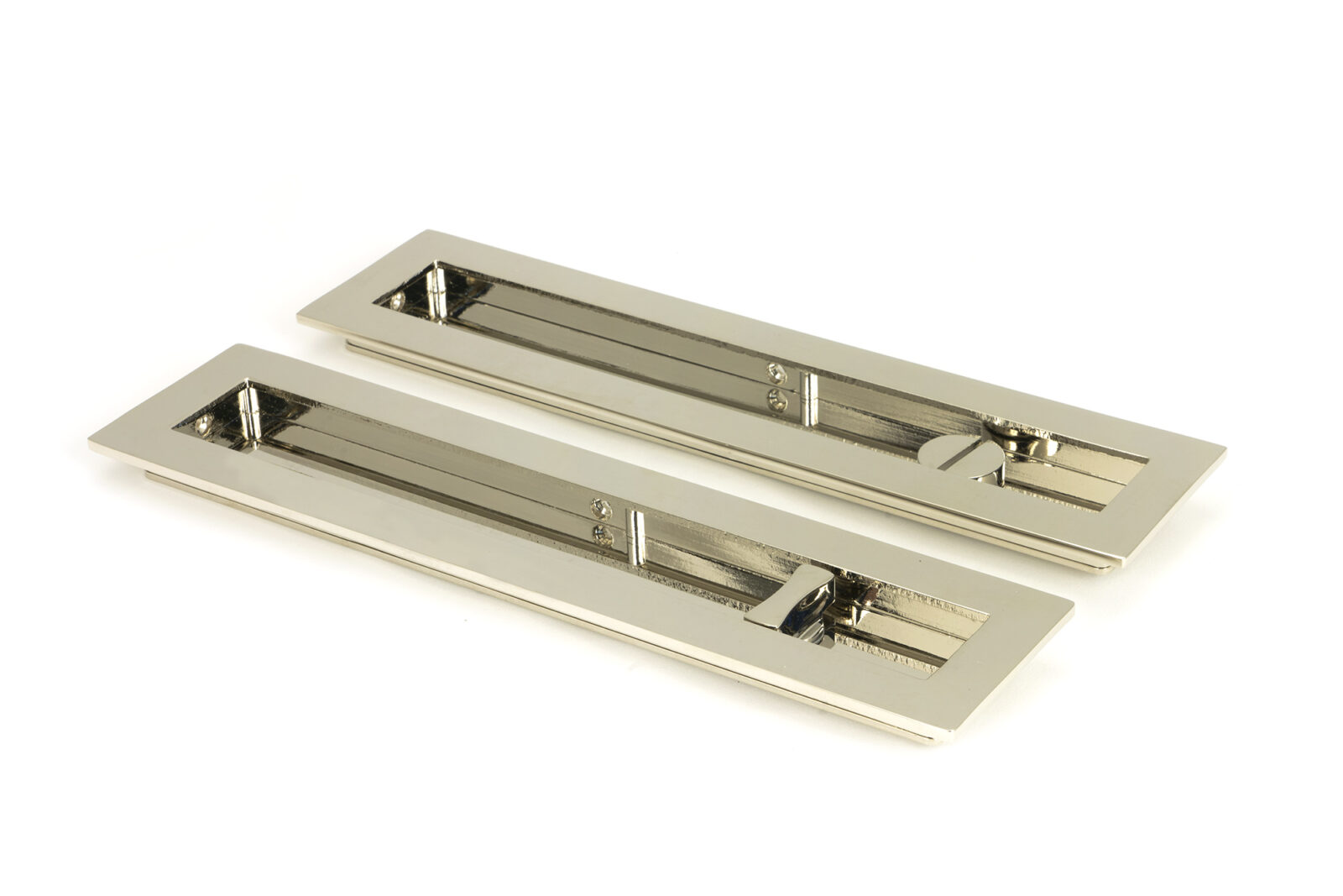 polished nickel 250mm plain rectangular pull privacy set