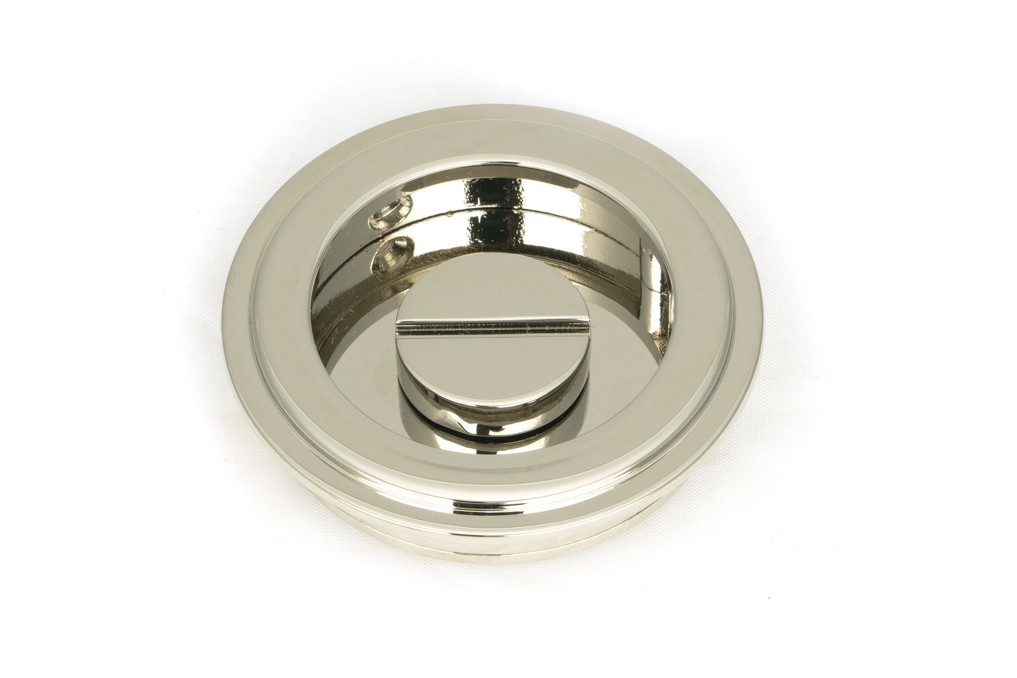 polished nickel 60mm art deco round pull privacy set