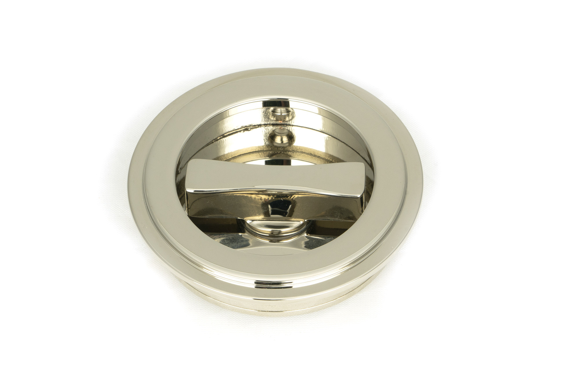 polished nickel 60mm art deco round pull privacy set