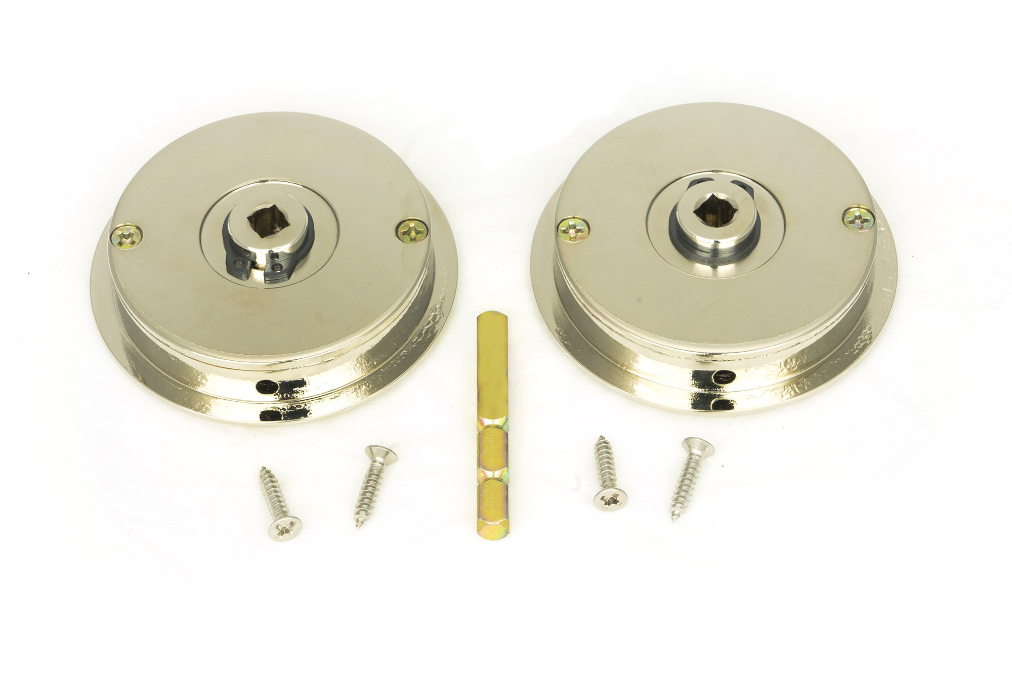 polished nickel 60mm art deco round pull privacy set