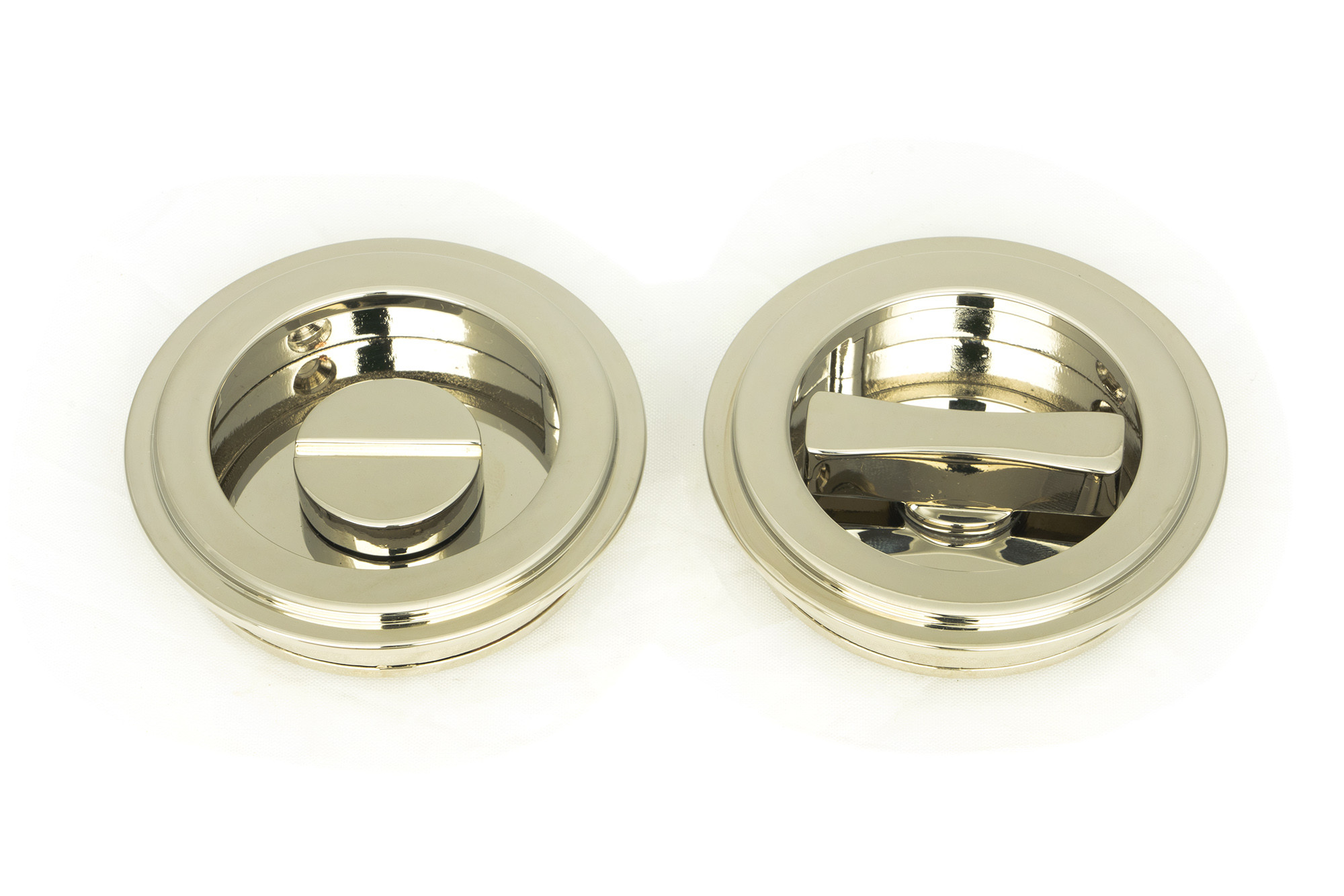 polished nickel 60mm art deco round pull privacy set