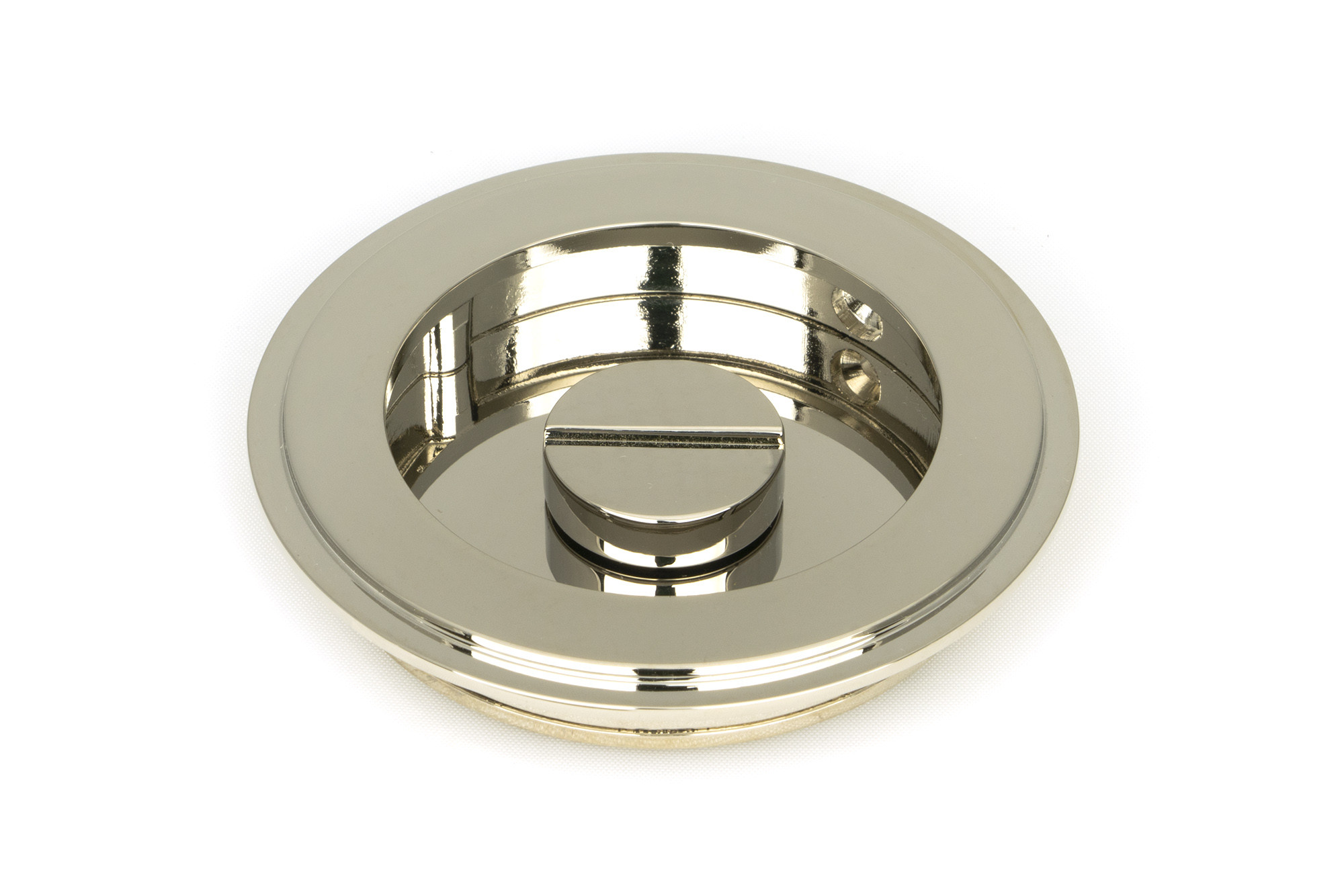 polished nickel 75mm art deco round pull privacy set
