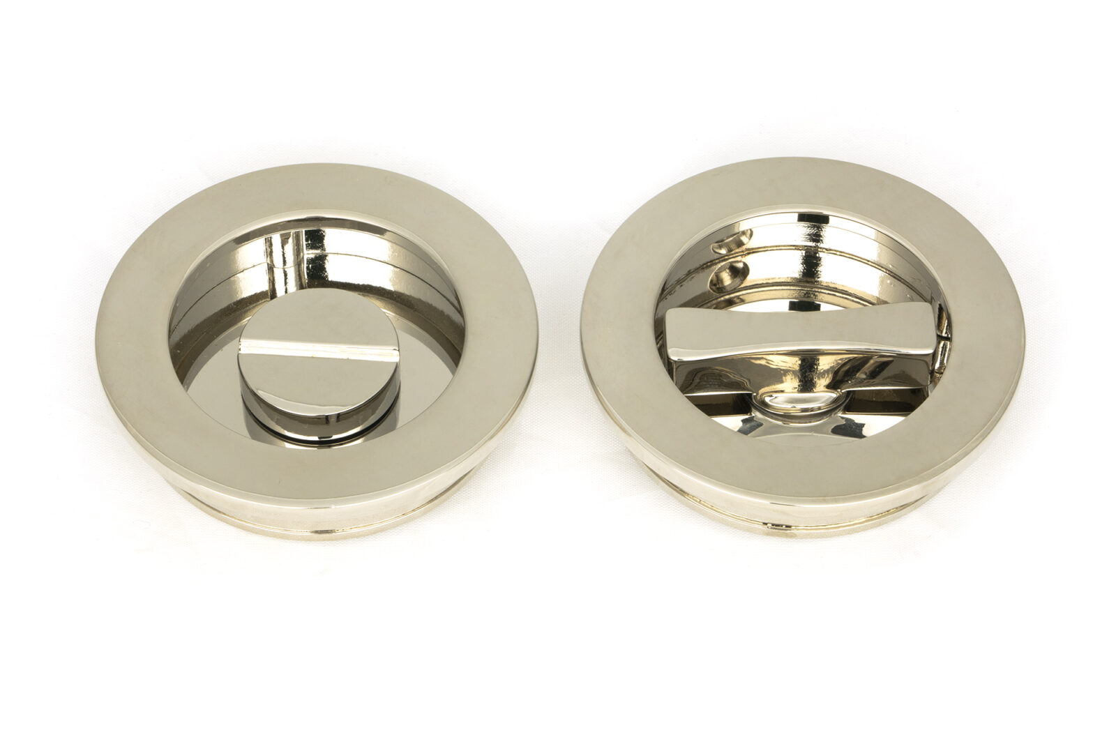 polished nickel 60mm plain round pull privacy set