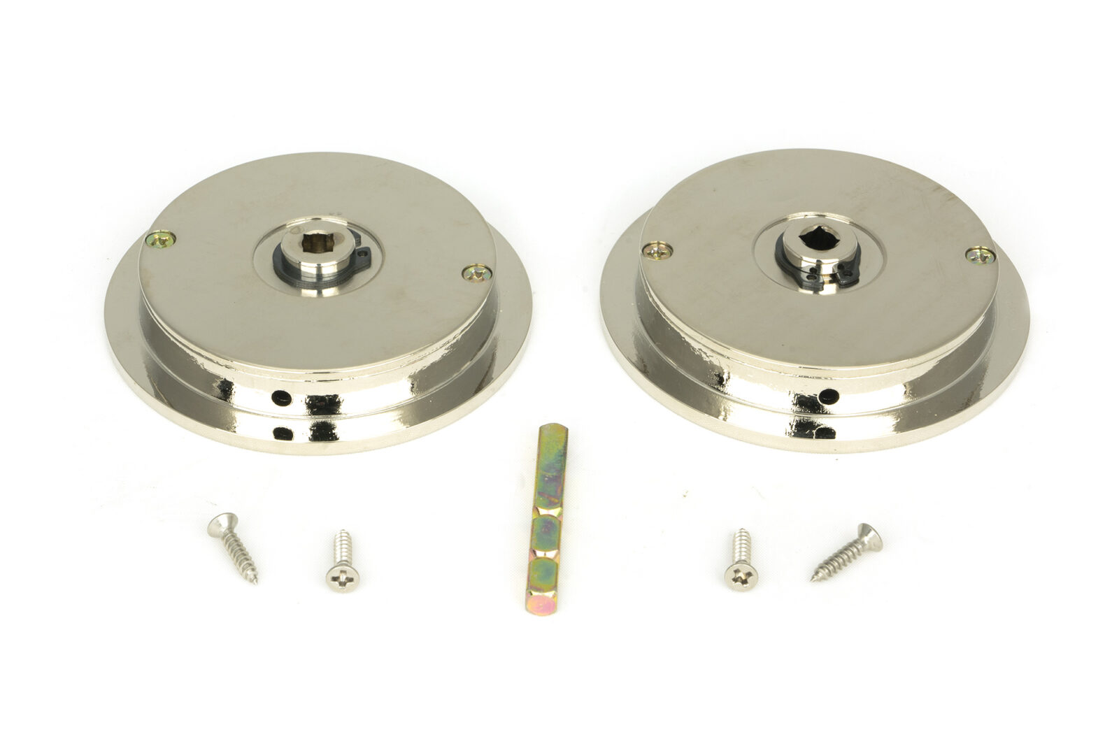 polished nickel 75mm plain round pull privacy set