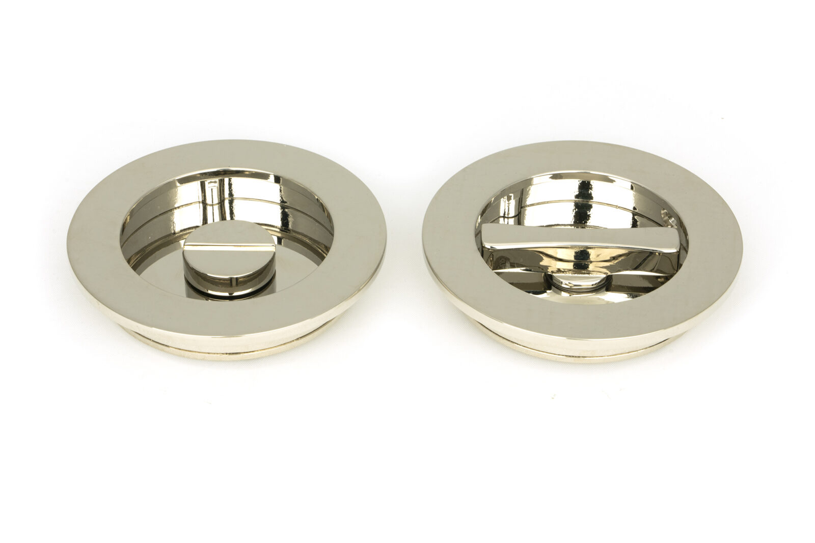 polished nickel 75mm plain round pull privacy set