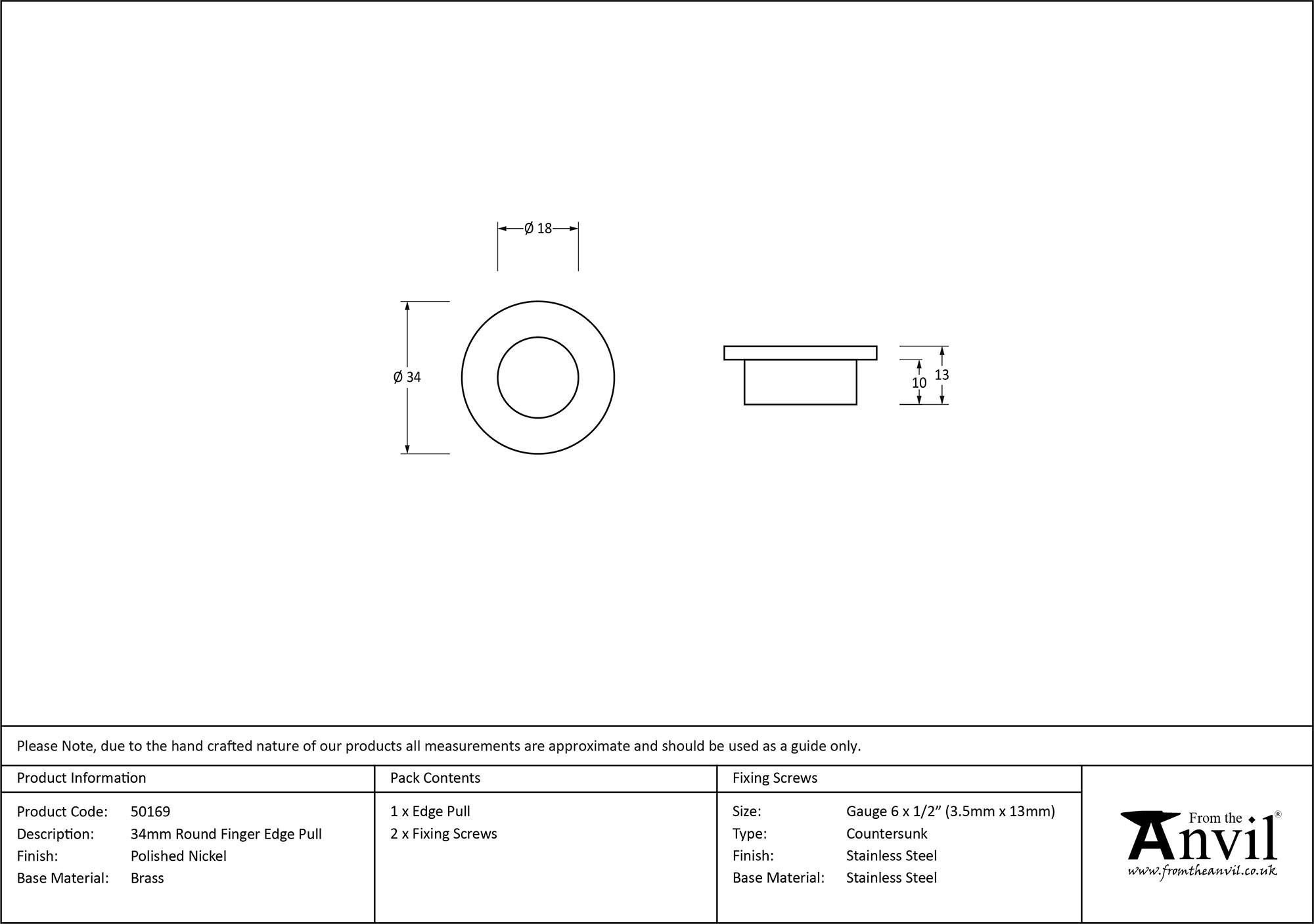 polished nickel 34mm round finger edge pull