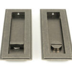pewter 175mm art deco rectangular pull privacy set
