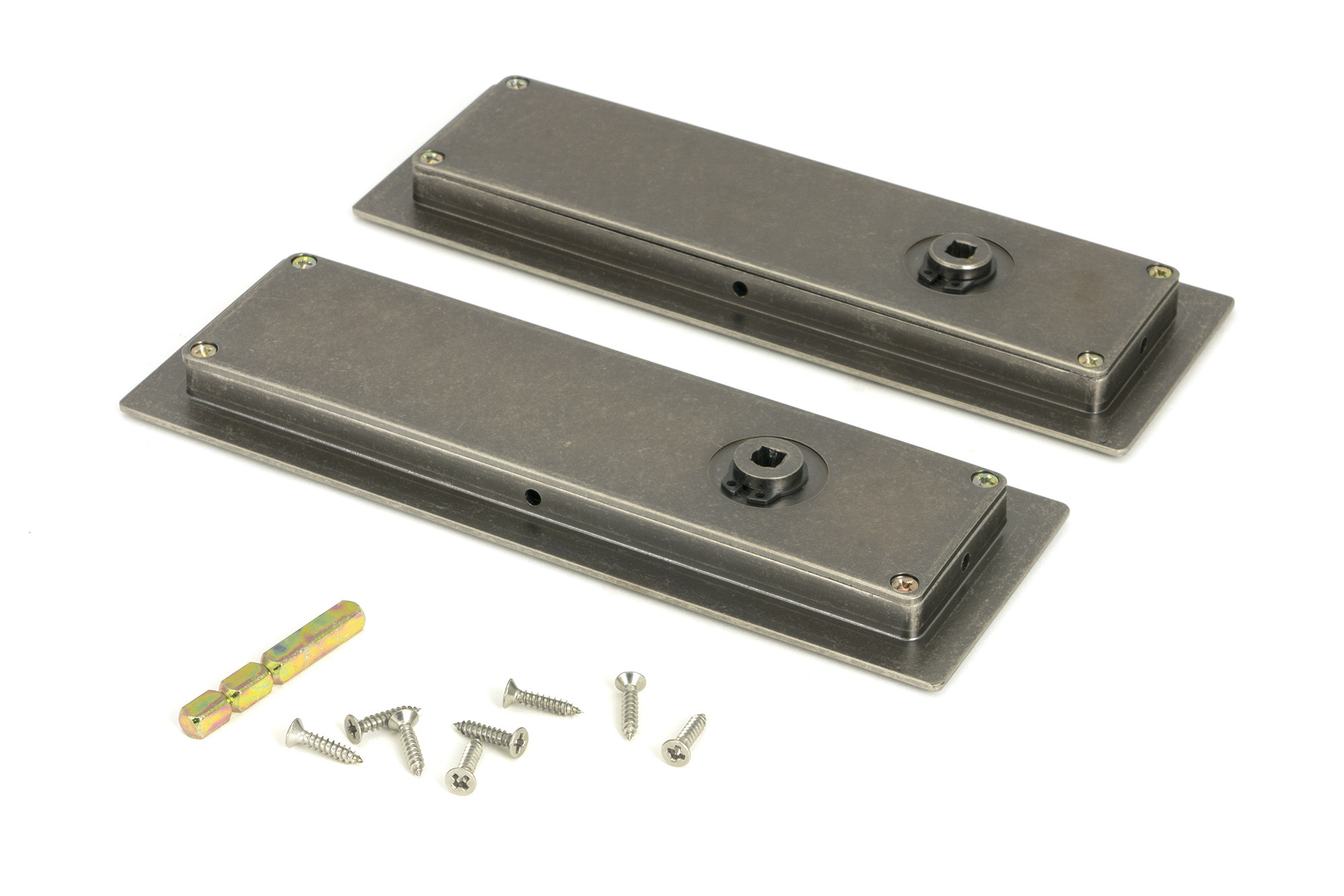 pewter 175mm art deco rectangular pull privacy set