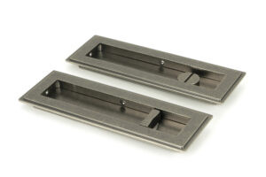 pewter 175mm art deco rectangular pull privacy set