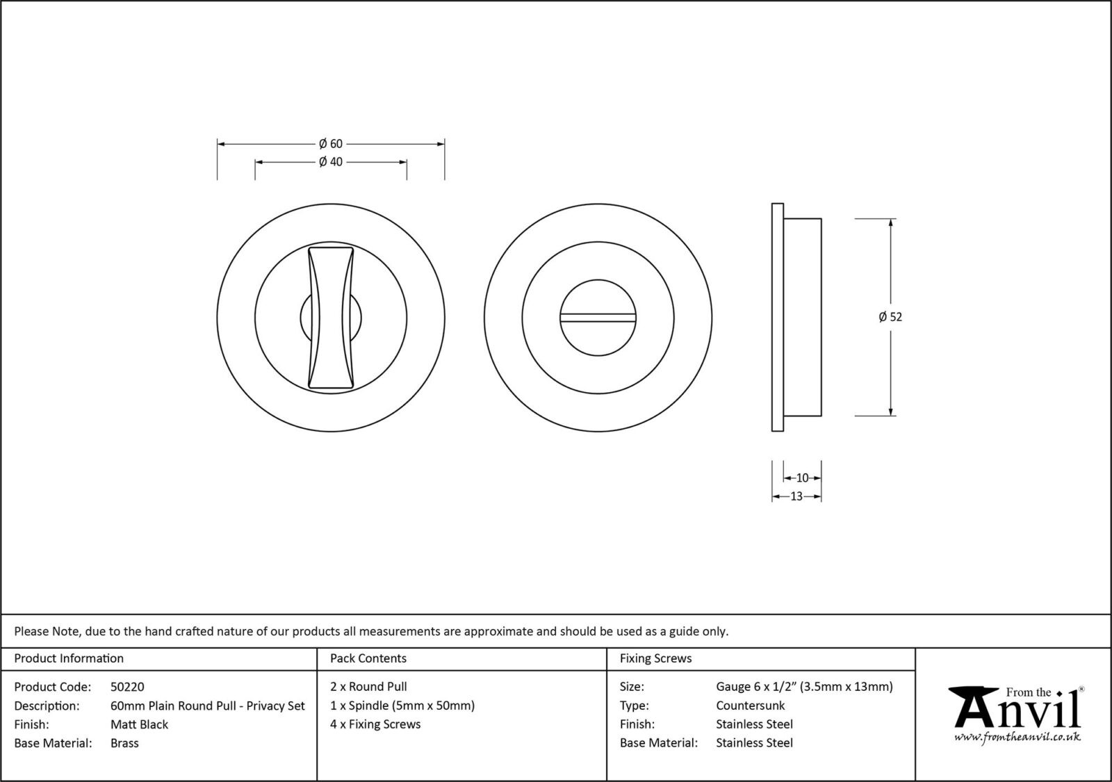 matt black 60mm plain round pull privacy set