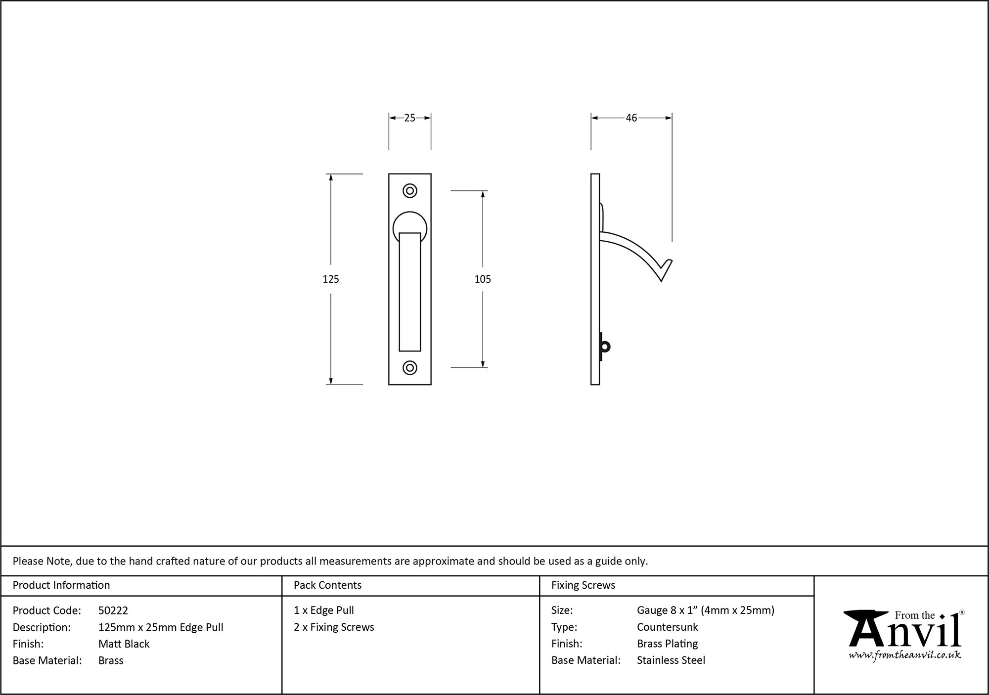 matt black 125mm x 25mm edge pull