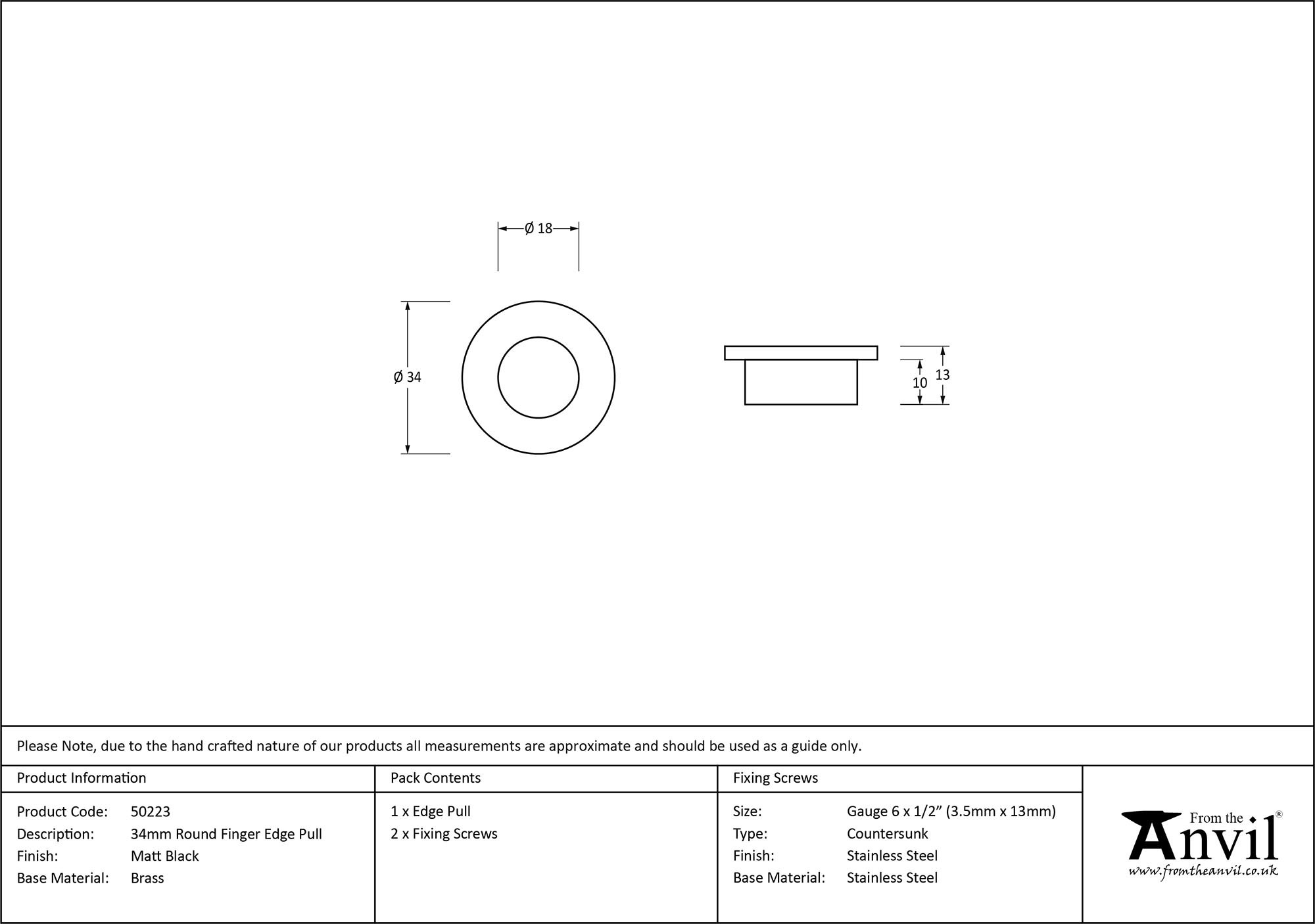 matt black 34mm round finger edge pull