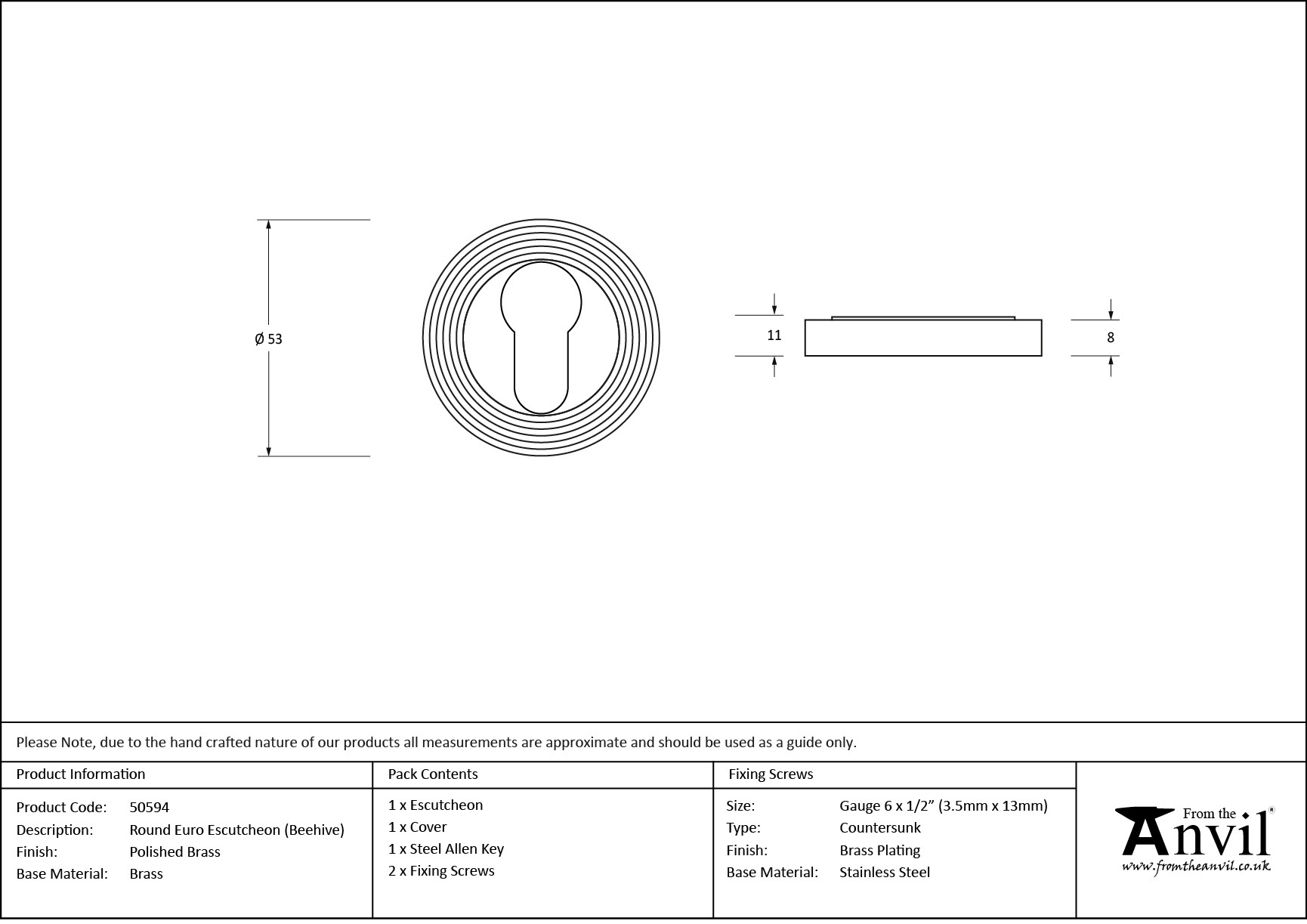 polished brass round euro escutcheon (beehive)