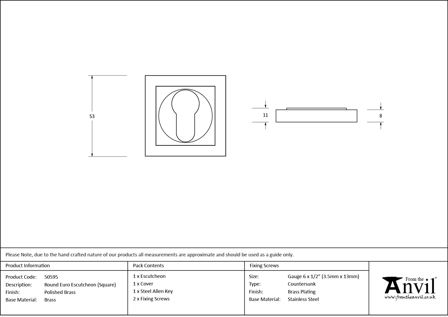 polished brass round euro escutcheon (square)