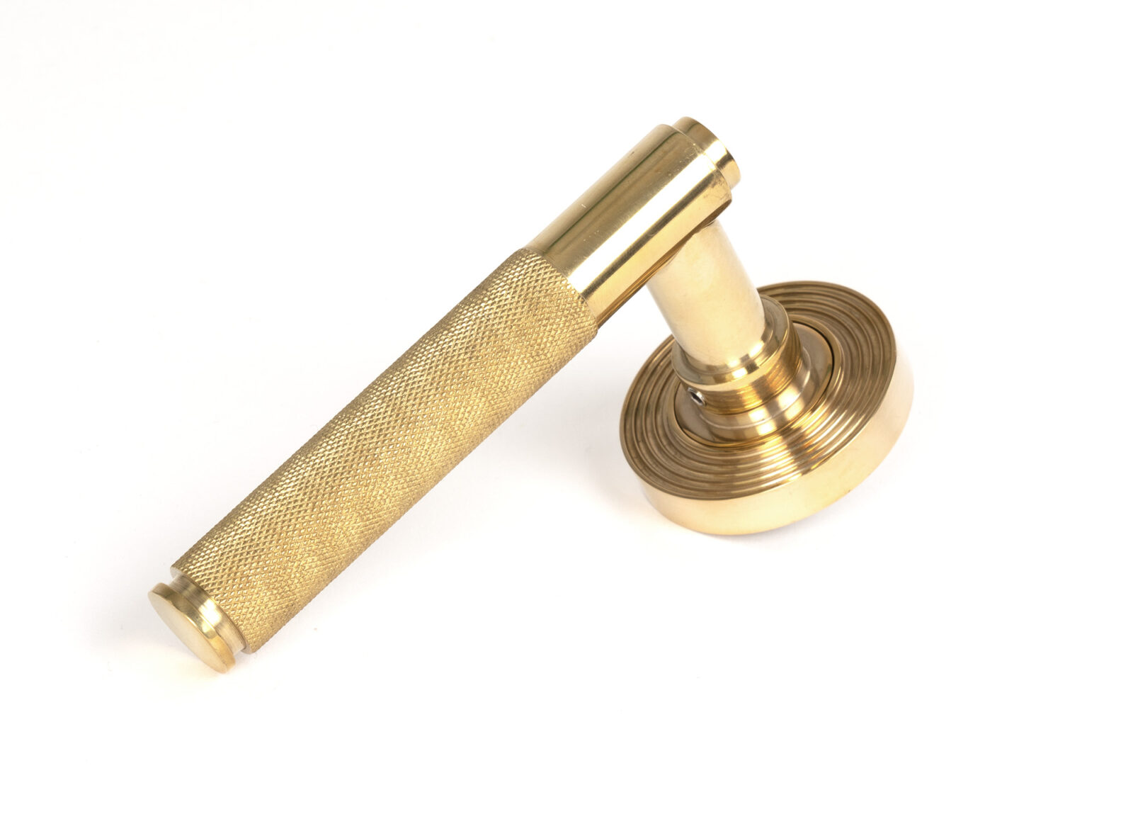 polished brass brompton lever on rose set (beehive)