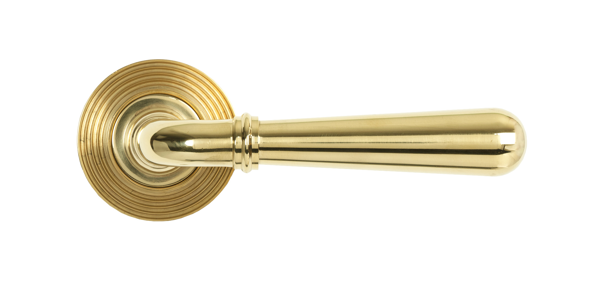 polished brass newbury lever on rose set (beehive)