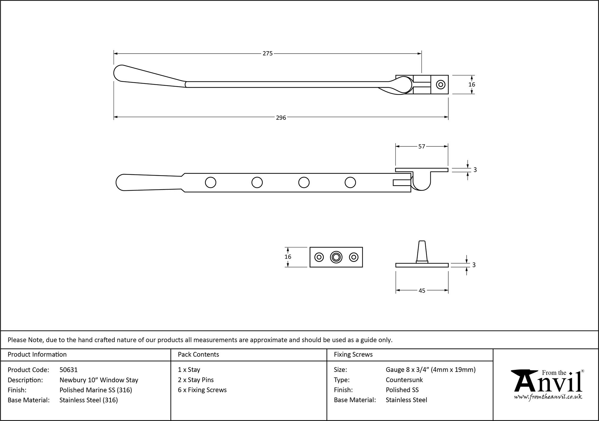 polished marine ss (316) 10" newbury stay