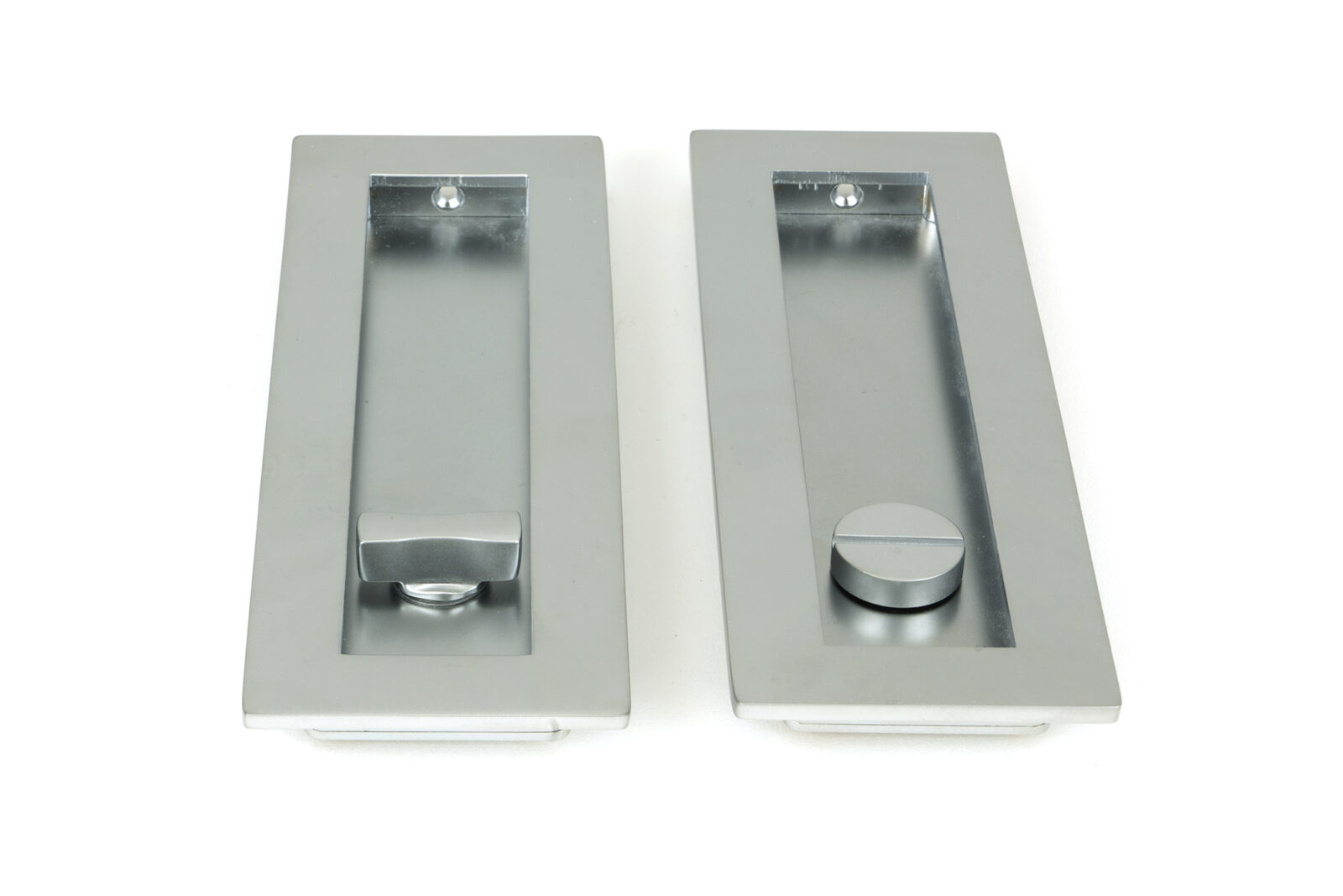 satin chrome 175mm plain rectangular pull privacy set
